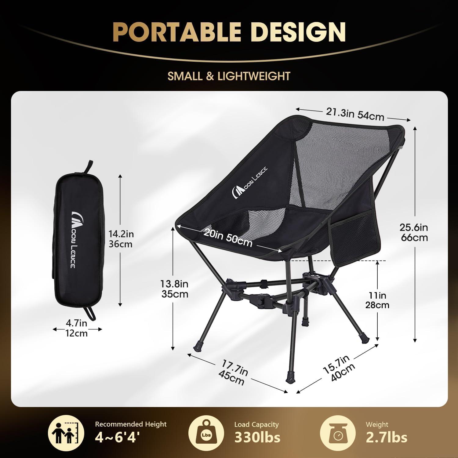 image:imageMOON LENCE 2 Pack Portable Camping Chairs Backpacking Chair The 4th Generation Ultralight Folding Chair Compact Lightweight Foldable Chairs for Hiking Mountaineering BeachBlack2pack