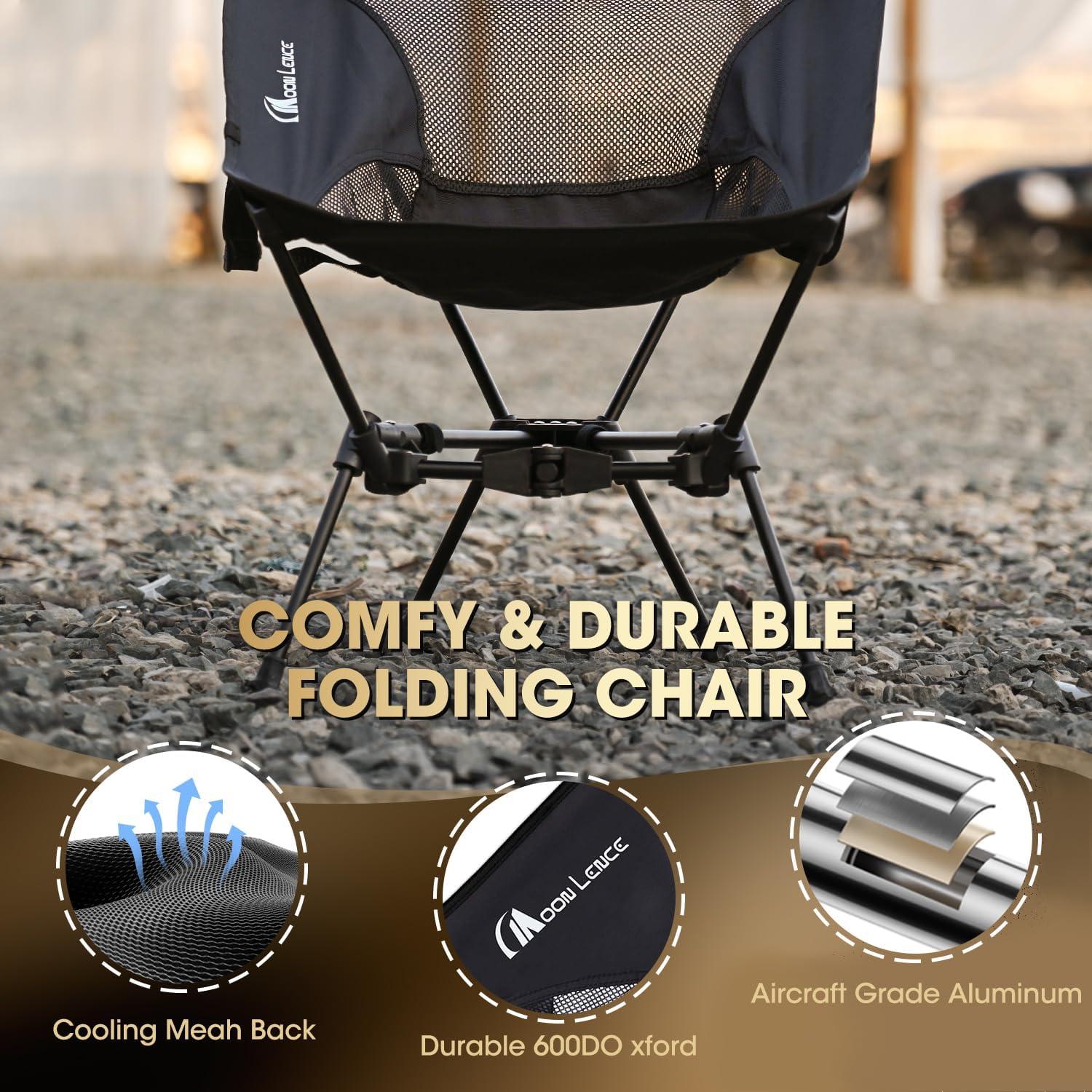 image:imageMOON LENCE 2 Pack Portable Camping Chairs Backpacking Chair The 4th Generation Ultralight Folding Chair Compact Lightweight Foldable Chairs for Hiking Mountaineering BeachBlackwith Feet