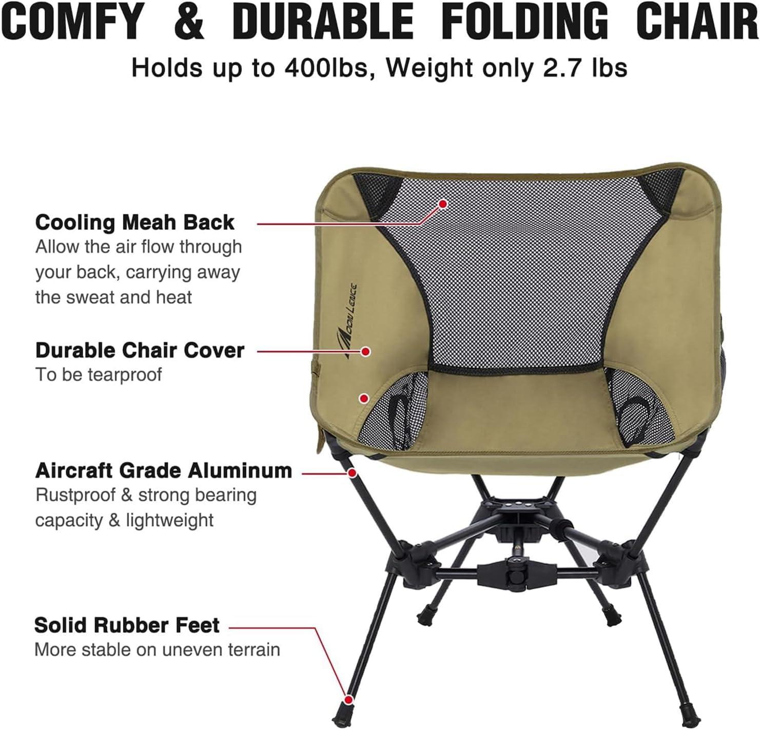 image:imageMOON LENCE 2 Pack Portable Camping Chairs Backpacking Chair The 4th Generation Ultralight Folding Chair Compact Lightweight Foldable Chairs for Hiking Mountaineering BeachKhaki