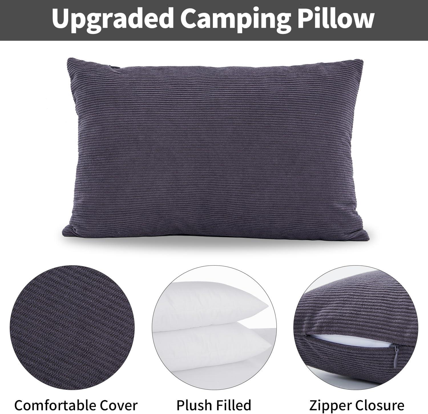 image:imageMOON LENCE Camping Pillows 2 Pack Compressible Camp Pillow with Washable Cover amp Carry Bag Plush Filled Backpacking Pillow for Hiking Travel Sleeping 14x18 GreyGrey
