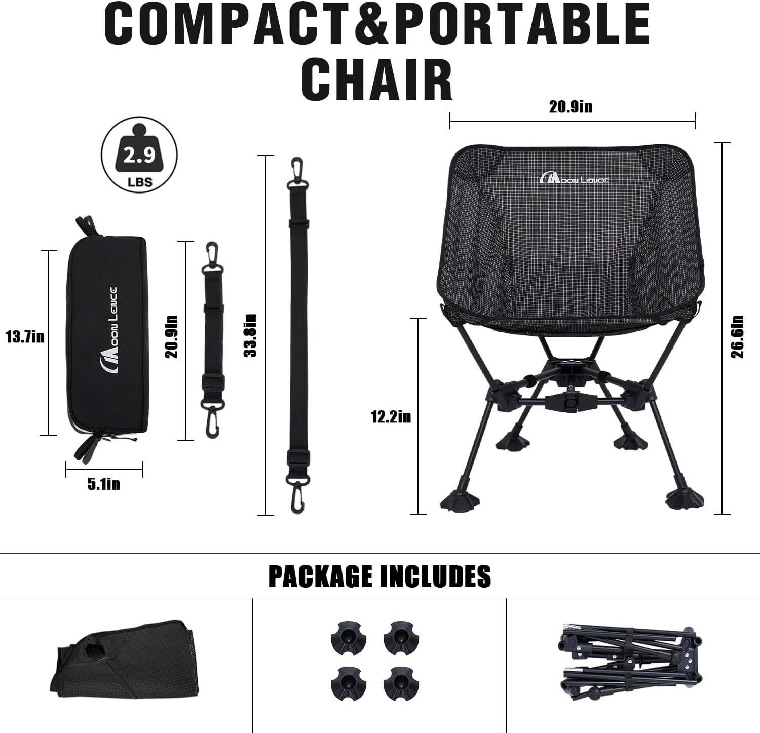 image:imageMOON LENCE High Back Folding Camping Chair 330lbs Portable Compact Chair with Wide Seat amp Ergonomic Back Support BlackBlackliteterragridfeet Pad