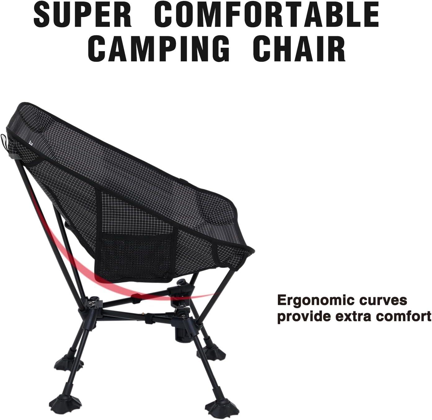 image:imageMOON LENCE High Back Folding Camping Chair 330lbs Portable Compact Chair with Wide Seat amp Ergonomic Back Support BlackBlackliteterragridfeet Pad