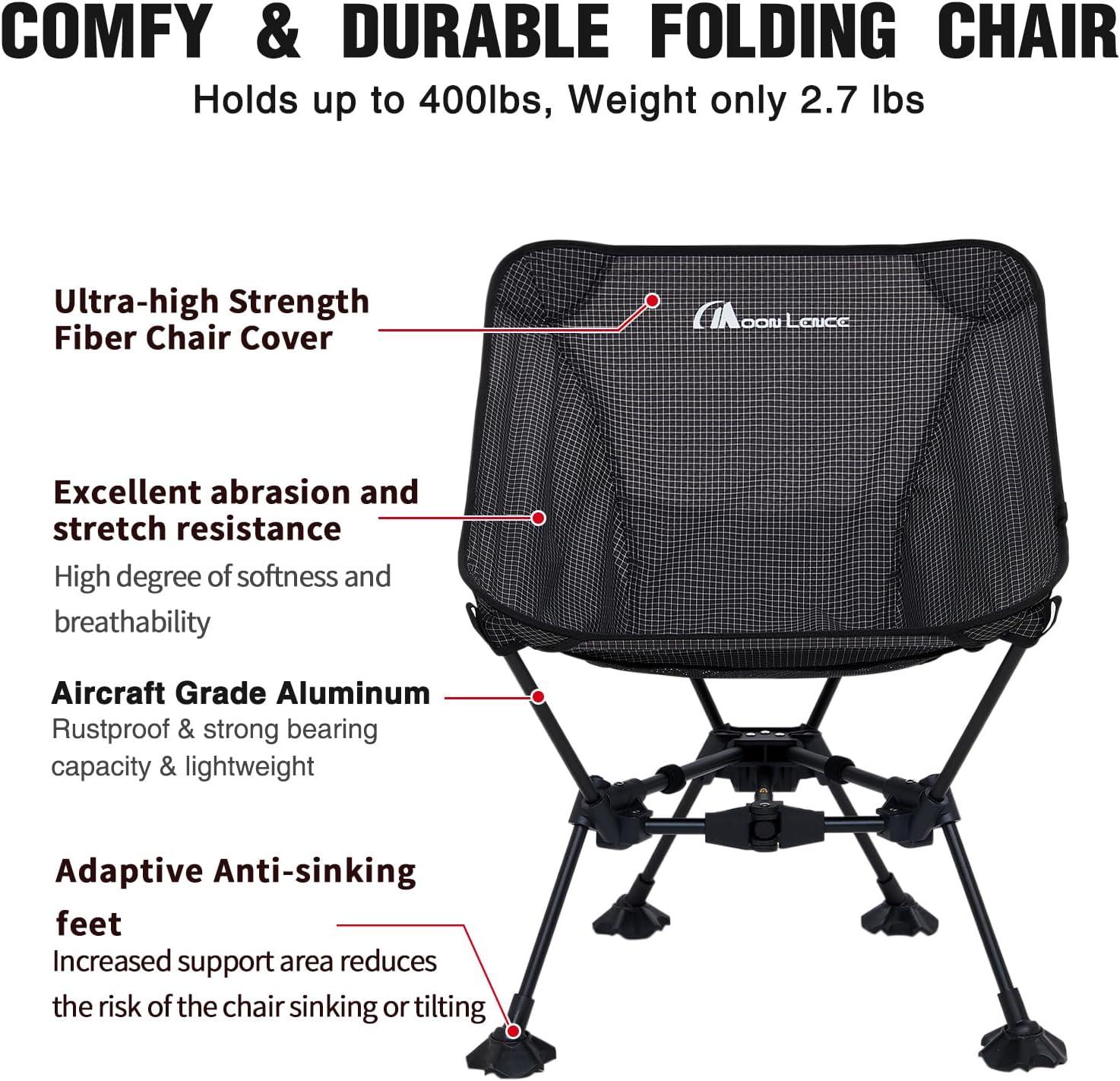 image:imageMOON LENCE High Back Folding Camping Chair 330lbs Portable Compact Chair with Wide Seat amp Ergonomic Back Support BlackBlackliteterragridfeet Pad