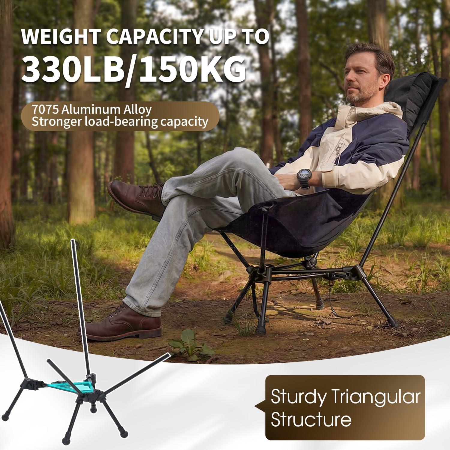 image:imageMOON LENCE High Back Folding Camping Chair 330lbs Portable Compact Chair with Wide Seat amp Ergonomic Back Support BlackGreen
