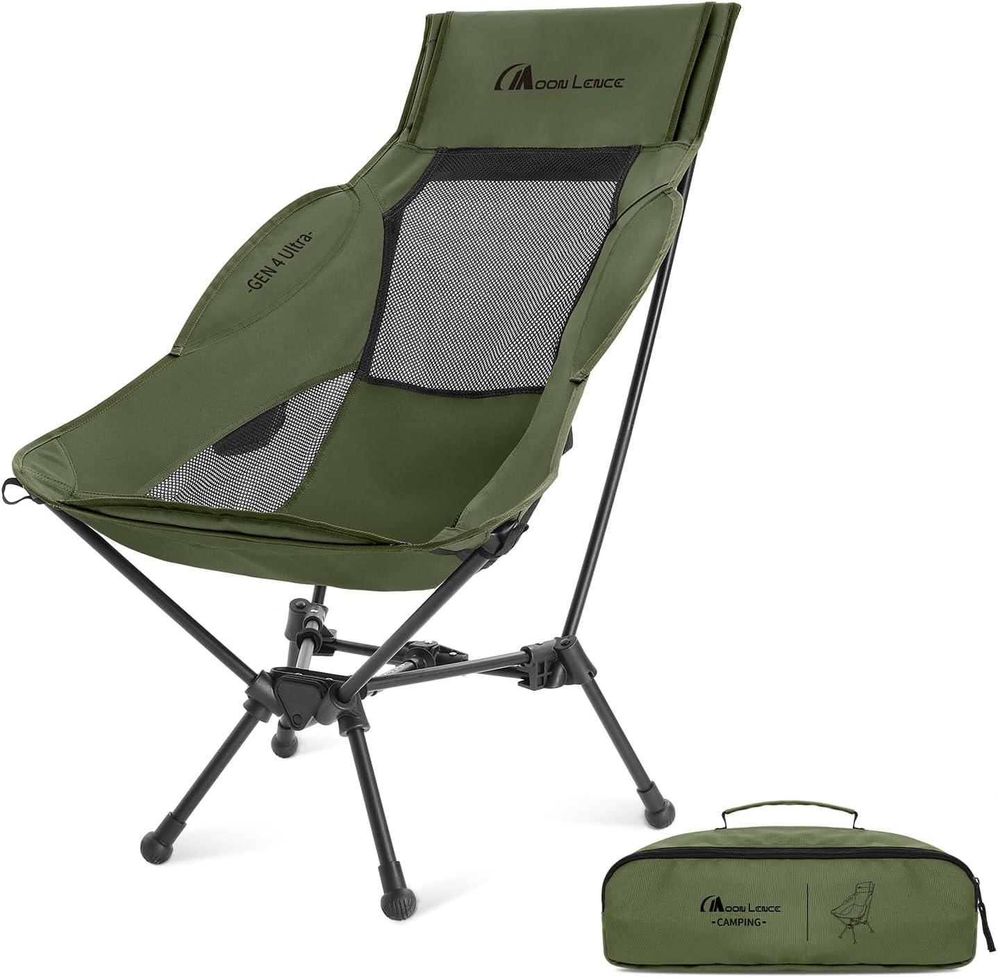 image:imageMOON LENCE High Back Folding Camping Chair 330lbs Portable Compact Chair with Wide Seat amp Ergonomic Back Support BlackGreen