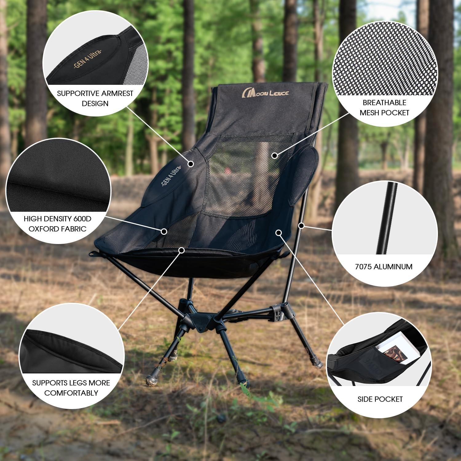image:imageMOON LENCE High Back Folding Camping Chair 330lbs Portable Compact Chair with Wide Seat amp Ergonomic Back Support BlackGreen