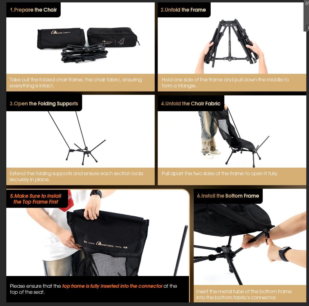 image:imageMOON LENCE High Back Folding Camping Chair 330lbs Portable Compact Chair with Wide Seat amp Ergonomic Back Support BlackGreen