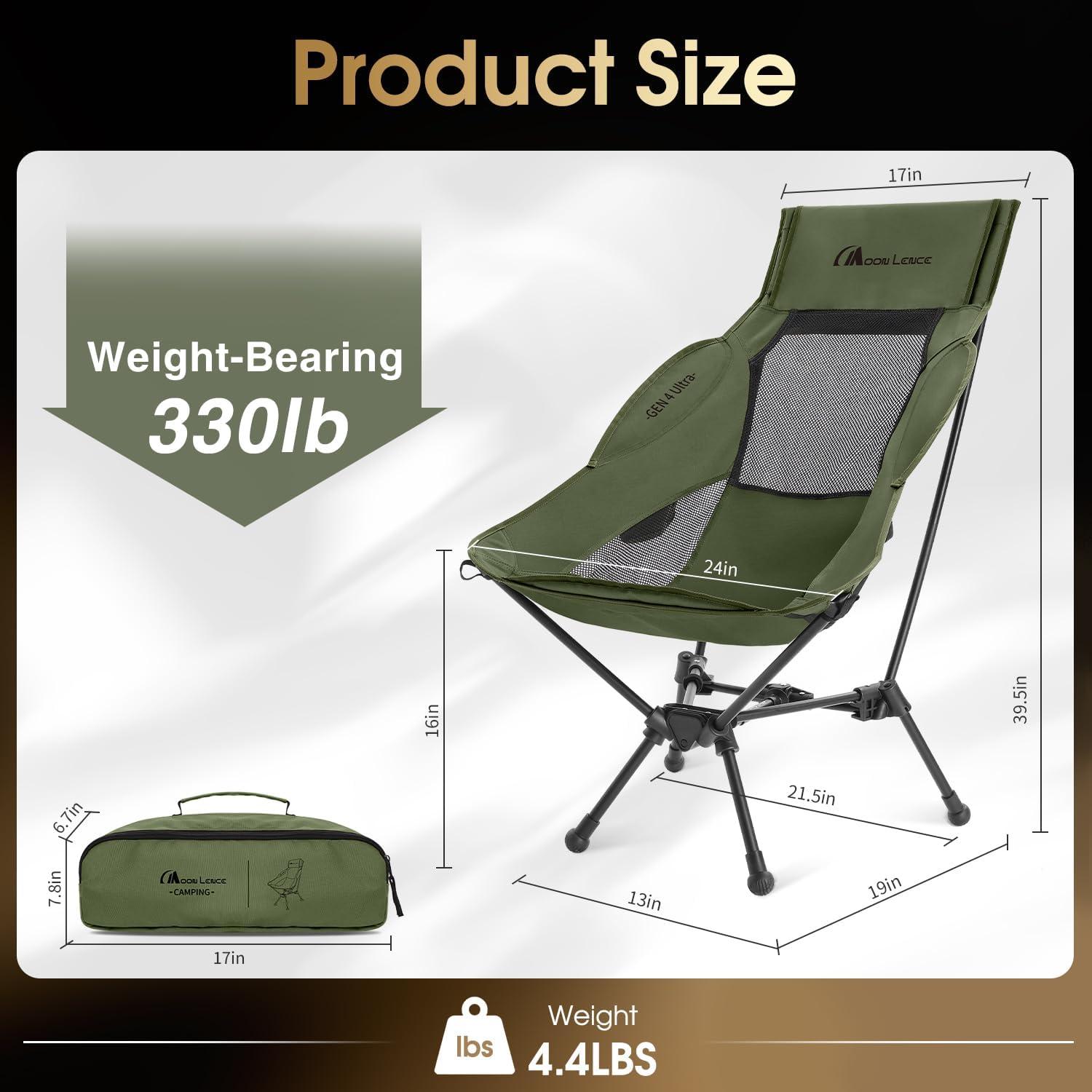 image:imageMOON LENCE High Back Folding Camping Chair 330lbs Portable Compact Chair with Wide Seat amp Ergonomic Back Support BlackGreen