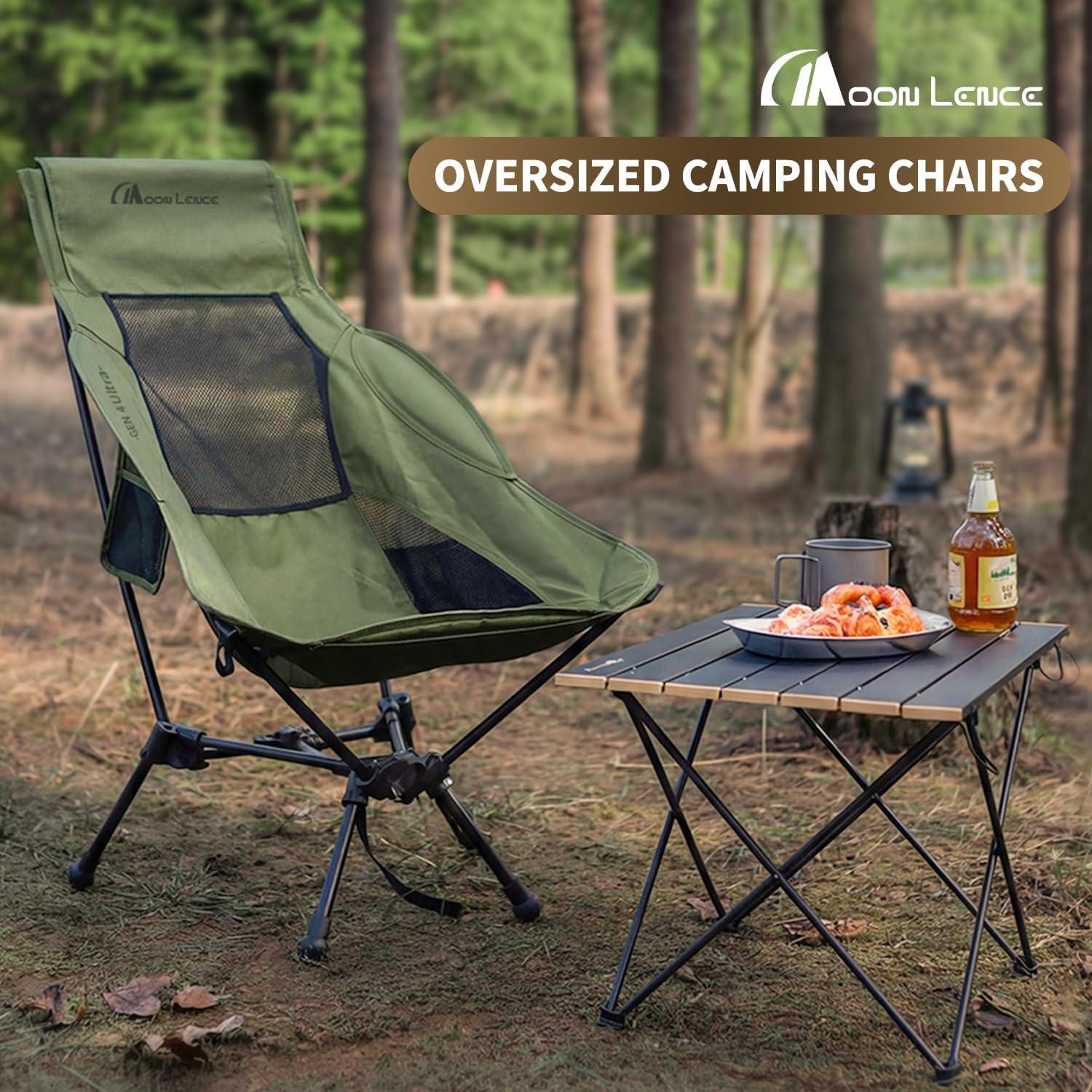 image:imageMOON LENCE High Back Folding Camping Chair 330lbs Portable Compact Chair with Wide Seat amp Ergonomic Back Support BlackGreen