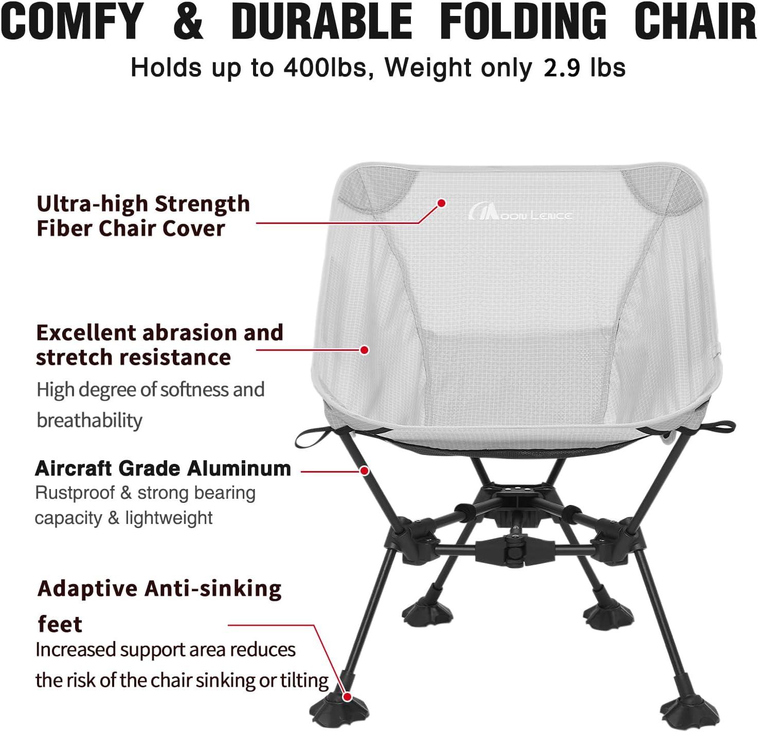 image:imageMOON LENCE High Back Folding Camping Chair 330lbs Portable Compact Chair with Wide Seat amp Ergonomic Back Support BlackGreyliteterragridfeet Pad