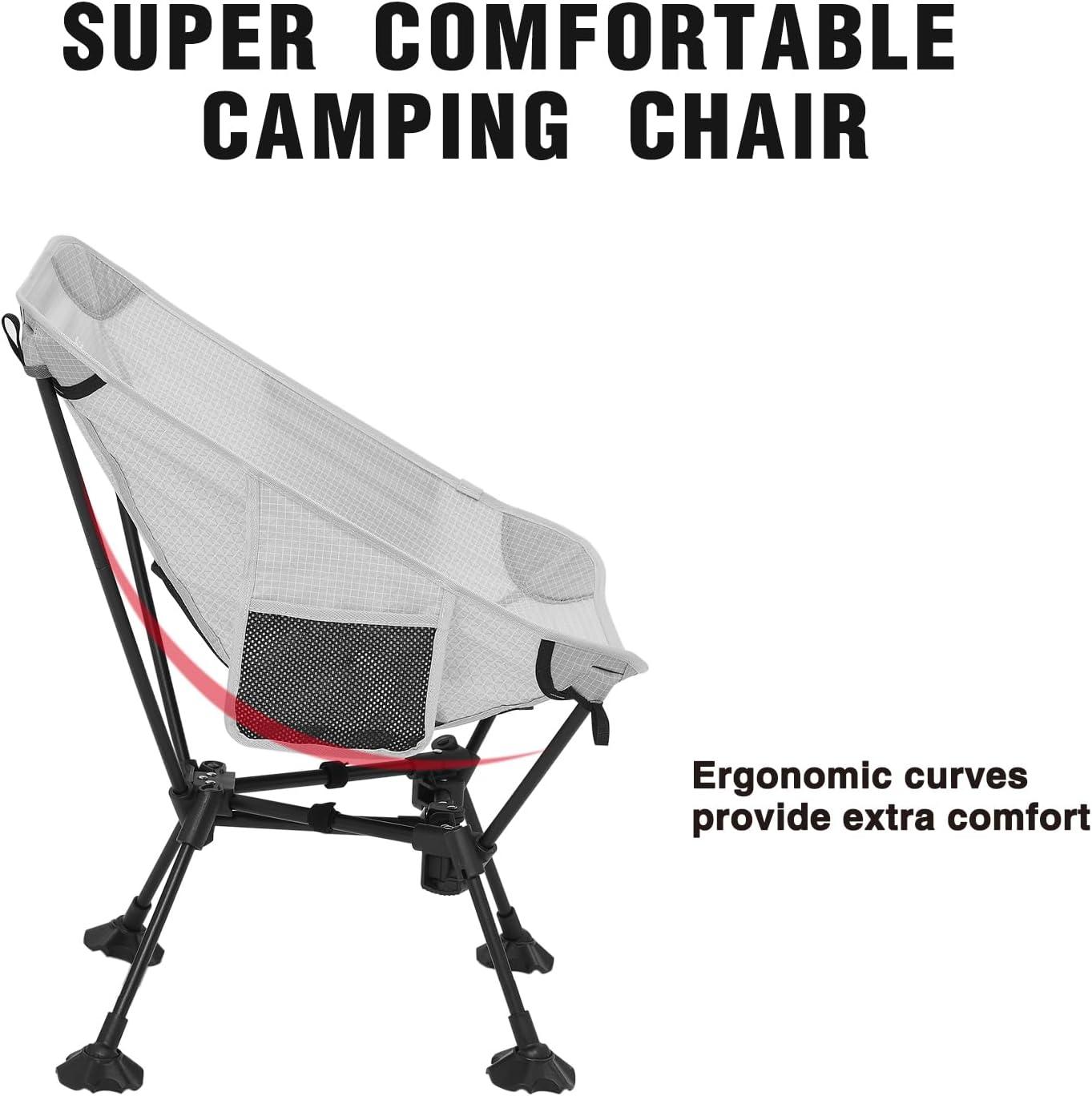 image:imageMOON LENCE High Back Folding Camping Chair 330lbs Portable Compact Chair with Wide Seat amp Ergonomic Back Support BlackGreyliteterragridfeet Pad