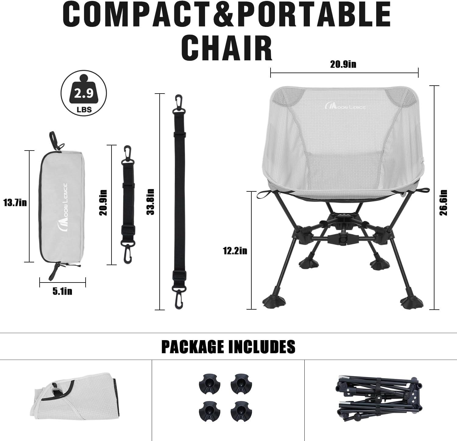 image:imageMOON LENCE High Back Folding Camping Chair 330lbs Portable Compact Chair with Wide Seat amp Ergonomic Back Support BlackGreyliteterragridfeet Pad