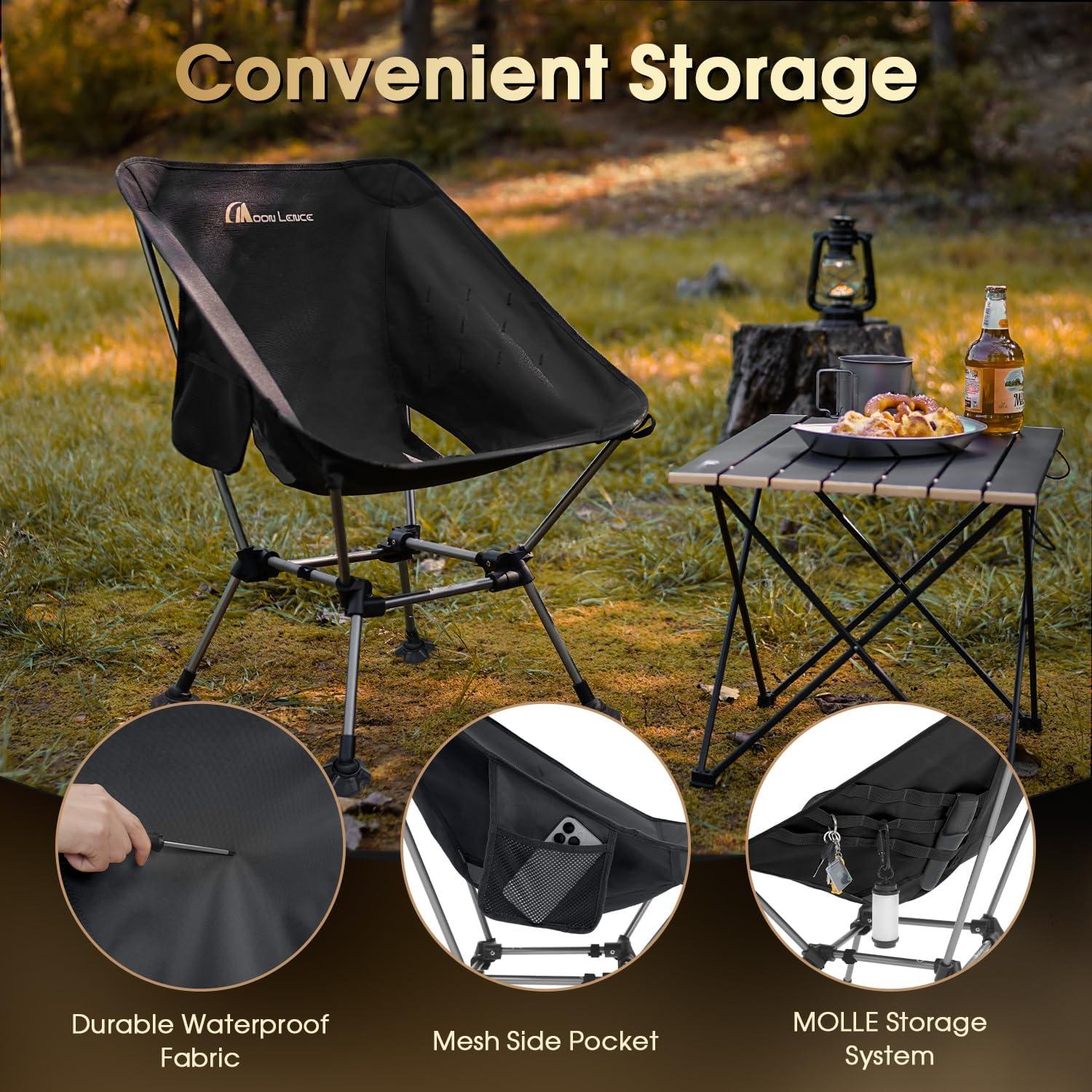 image:imageMOON LENCE High Back Folding Camping Chairs HeightAdjustable Widened Seat for Beach with AntiSinking FeetBlackplus