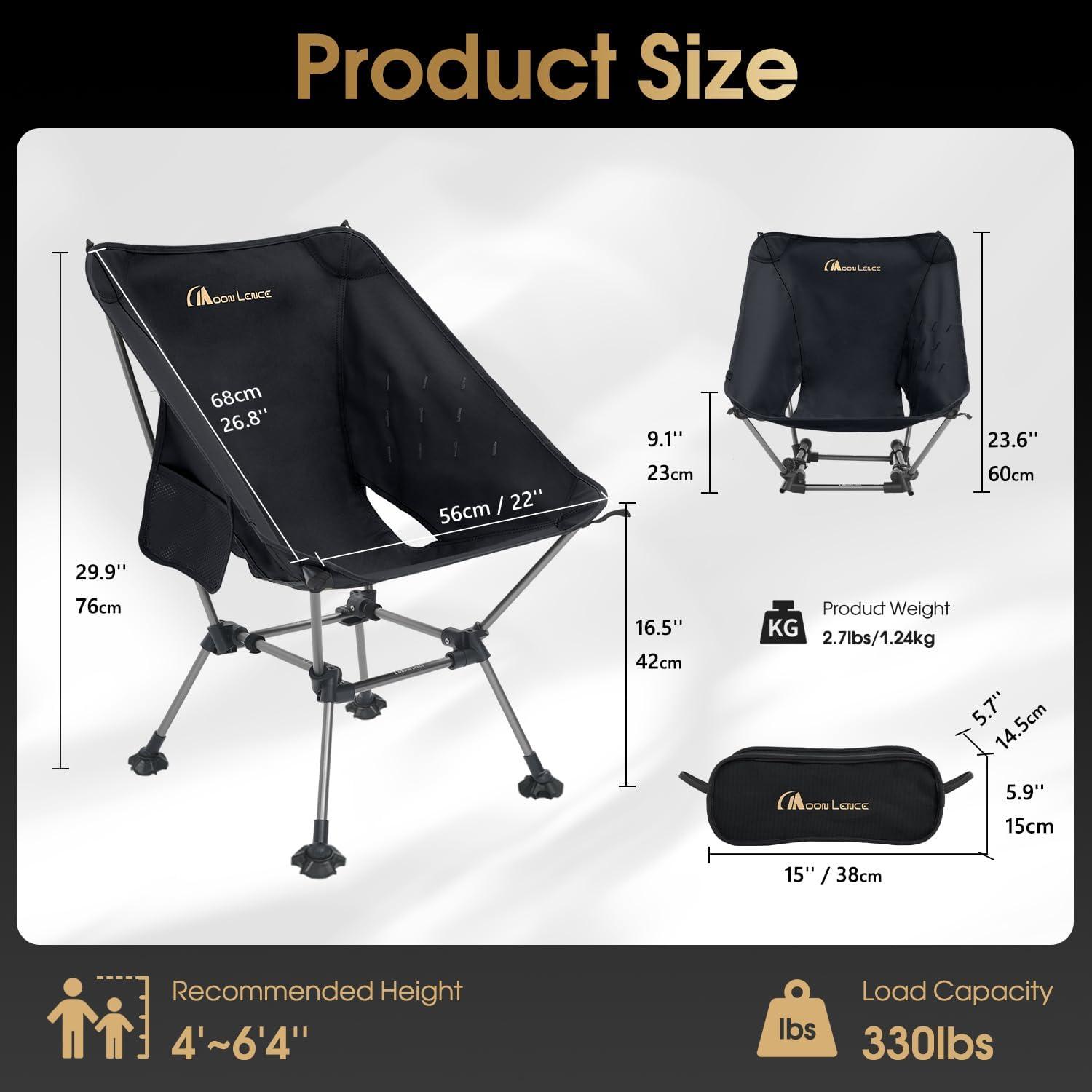 image:imageMOON LENCE High Back Folding Camping Chairs HeightAdjustable Widened Seat for Beach with AntiSinking FeetBlackplus