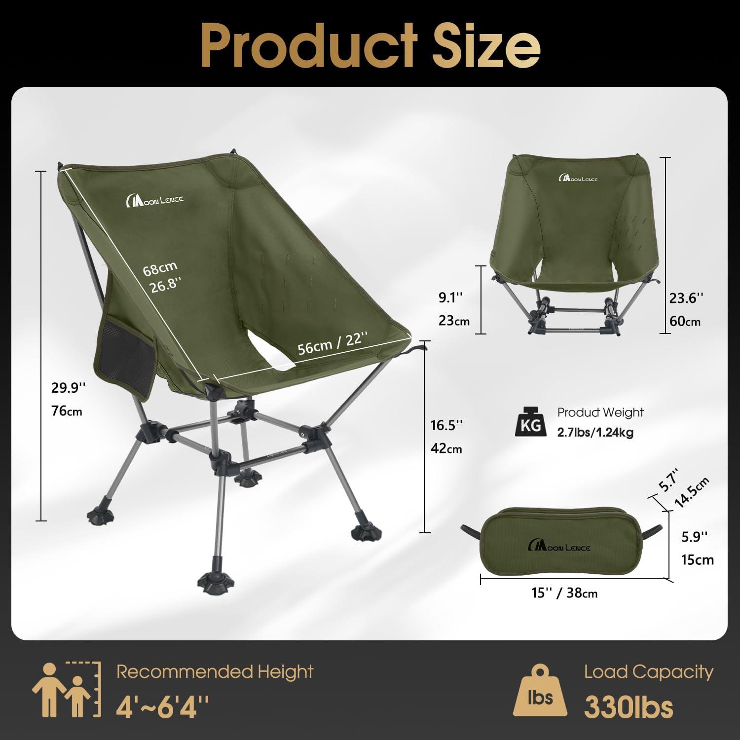 image:imageMOON LENCE High Back Folding Camping Chairs HeightAdjustable Widened Seat for Beach with AntiSinking FeetGreenplus