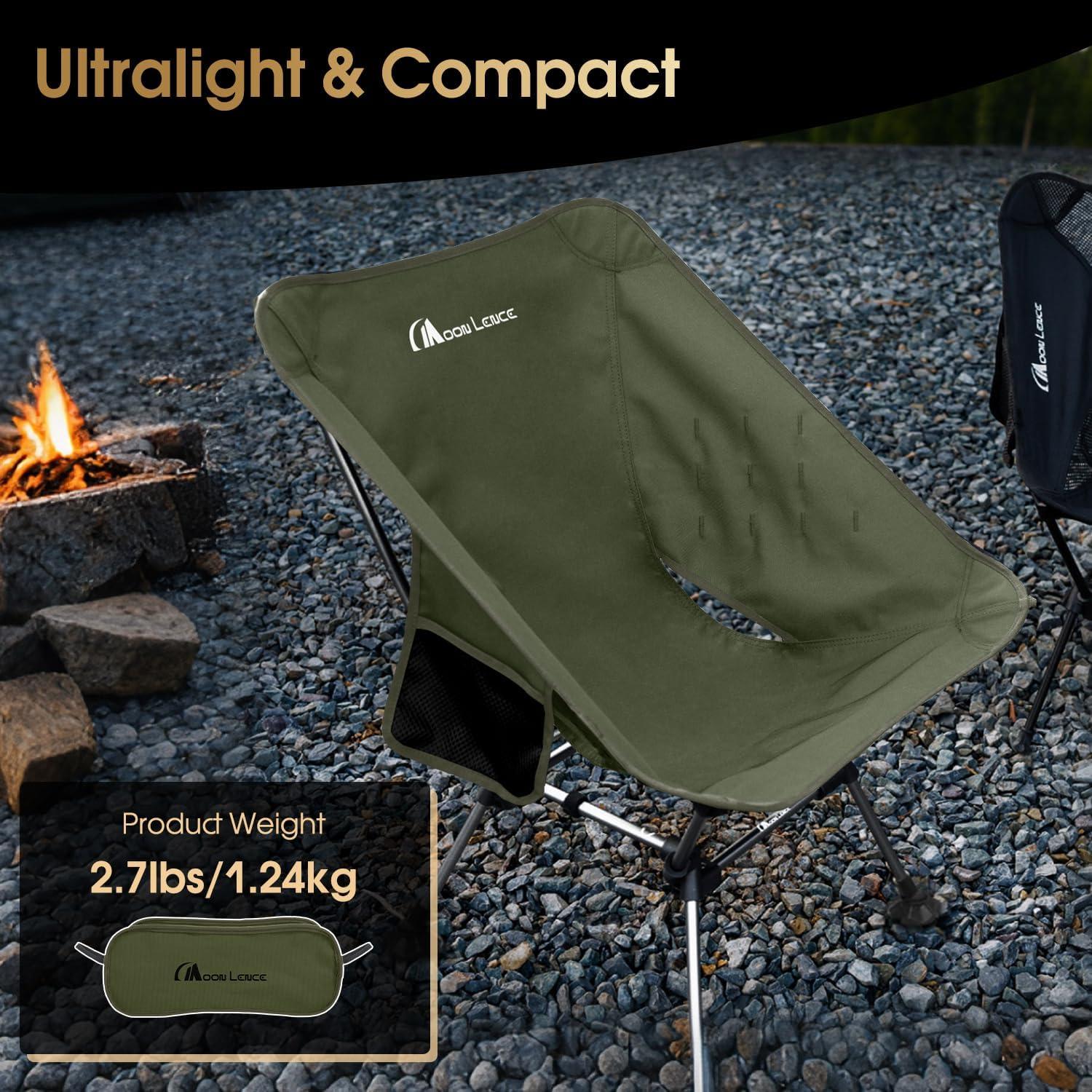 image:imageMOON LENCE High Back Folding Camping Chairs HeightAdjustable Widened Seat for Beach with AntiSinking FeetGreenplus