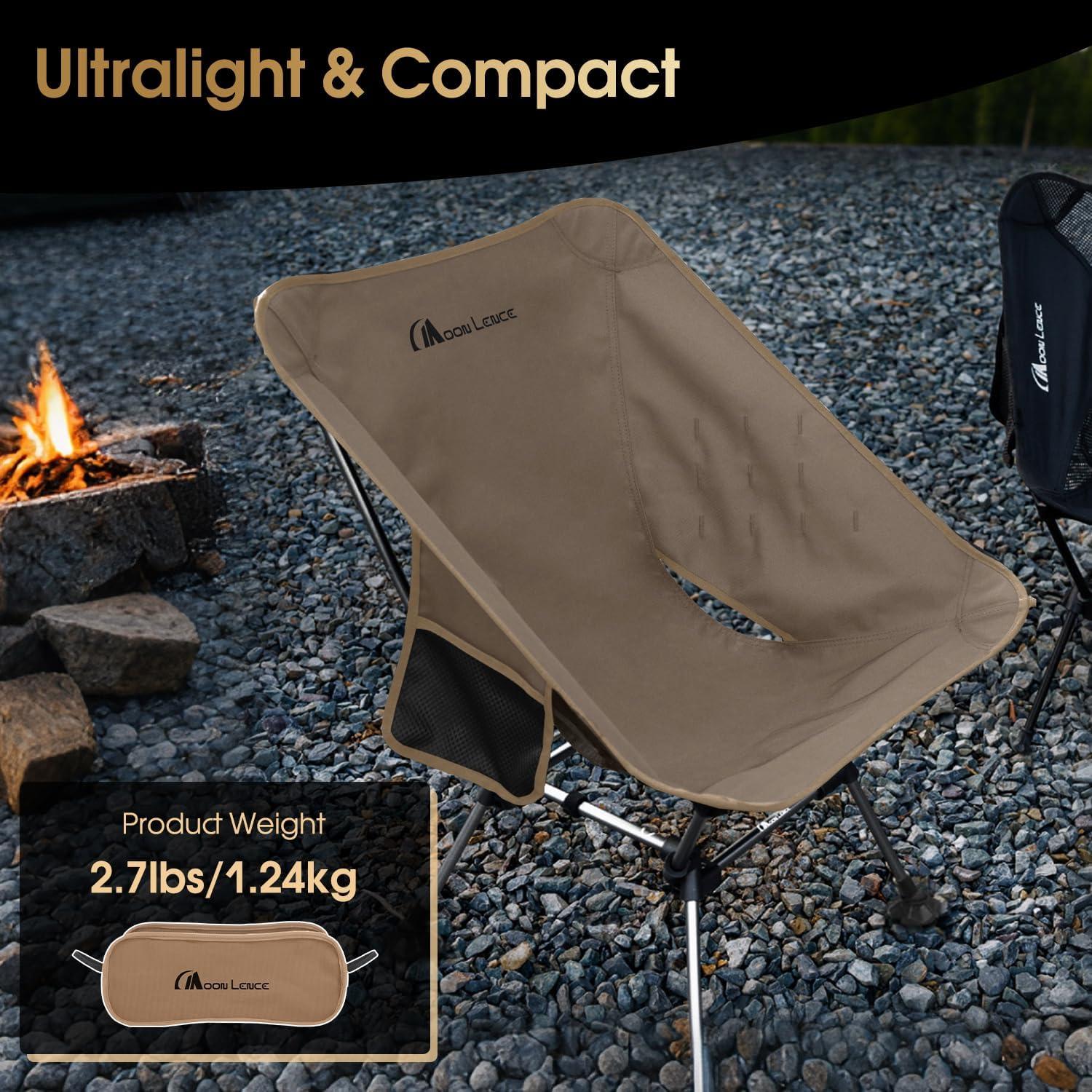 image:imageMOON LENCE High Back Folding Camping Chairs HeightAdjustable Widened Seat for Beach with AntiSinking FeetKhakiplus