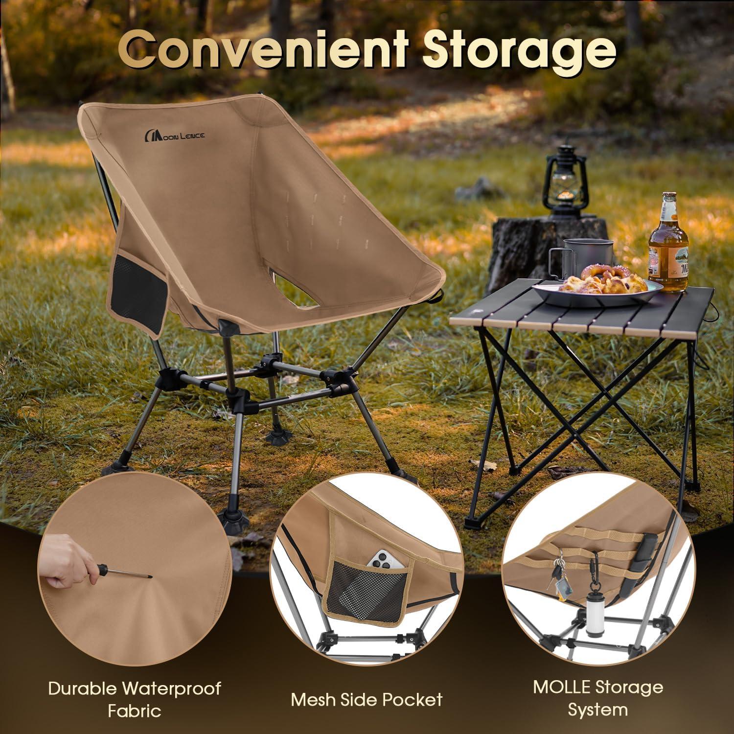 image:imageMOON LENCE High Back Folding Camping Chairs HeightAdjustable Widened Seat for Beach with AntiSinking FeetKhakiplus