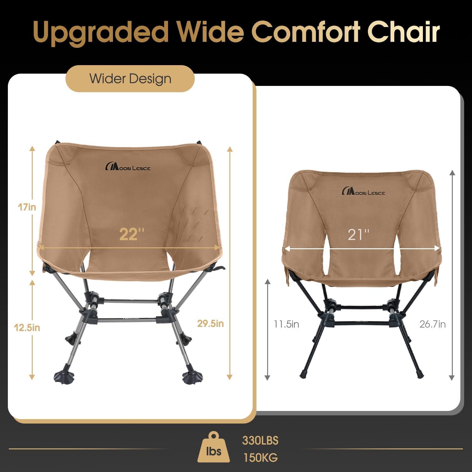 image:imageMOON LENCE High Back Folding Camping Chairs HeightAdjustable Widened Seat for Beach with AntiSinking FeetKhakiplus