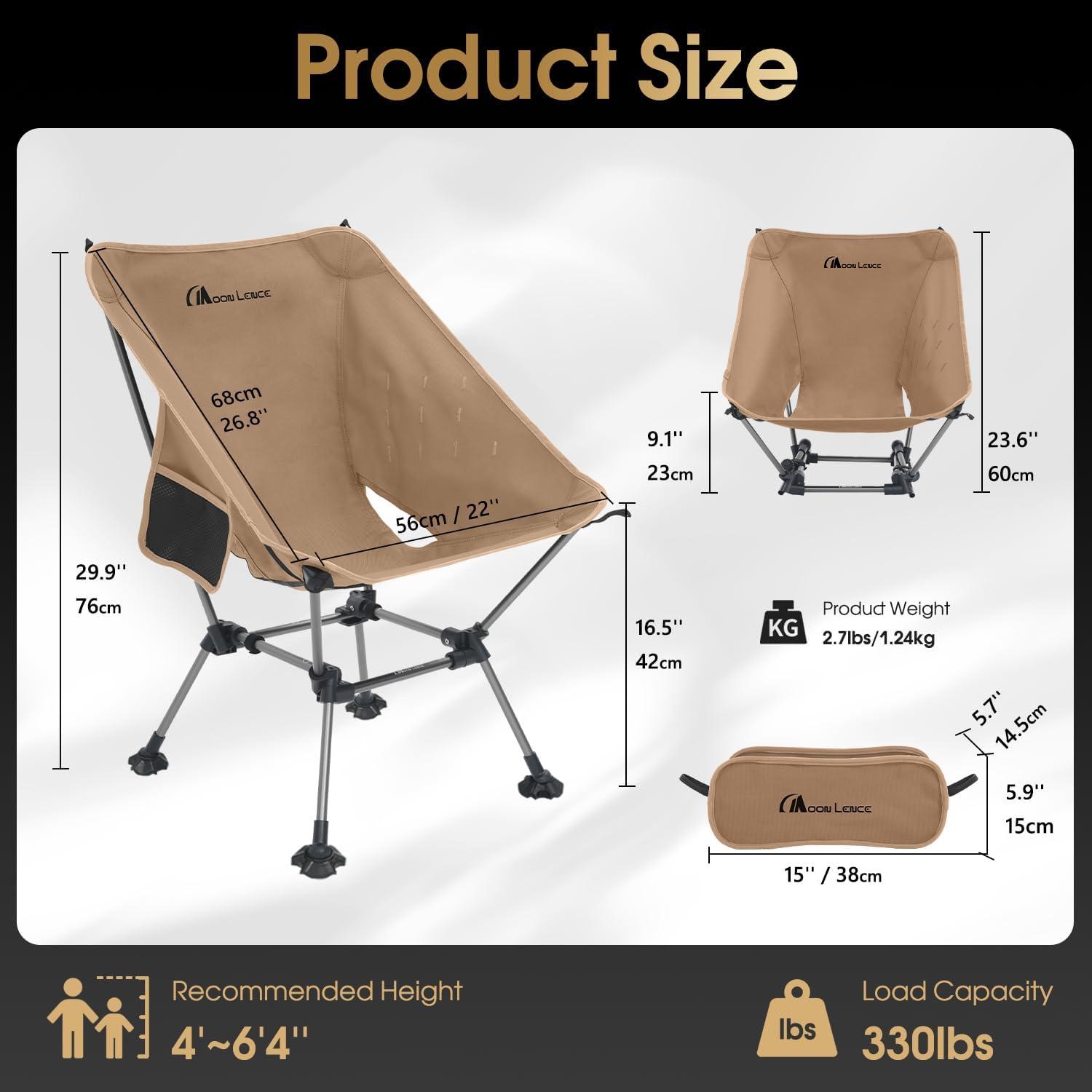 image:imageMOON LENCE High Back Folding Camping Chairs HeightAdjustable Widened Seat for Beach with AntiSinking FeetKhakiplus