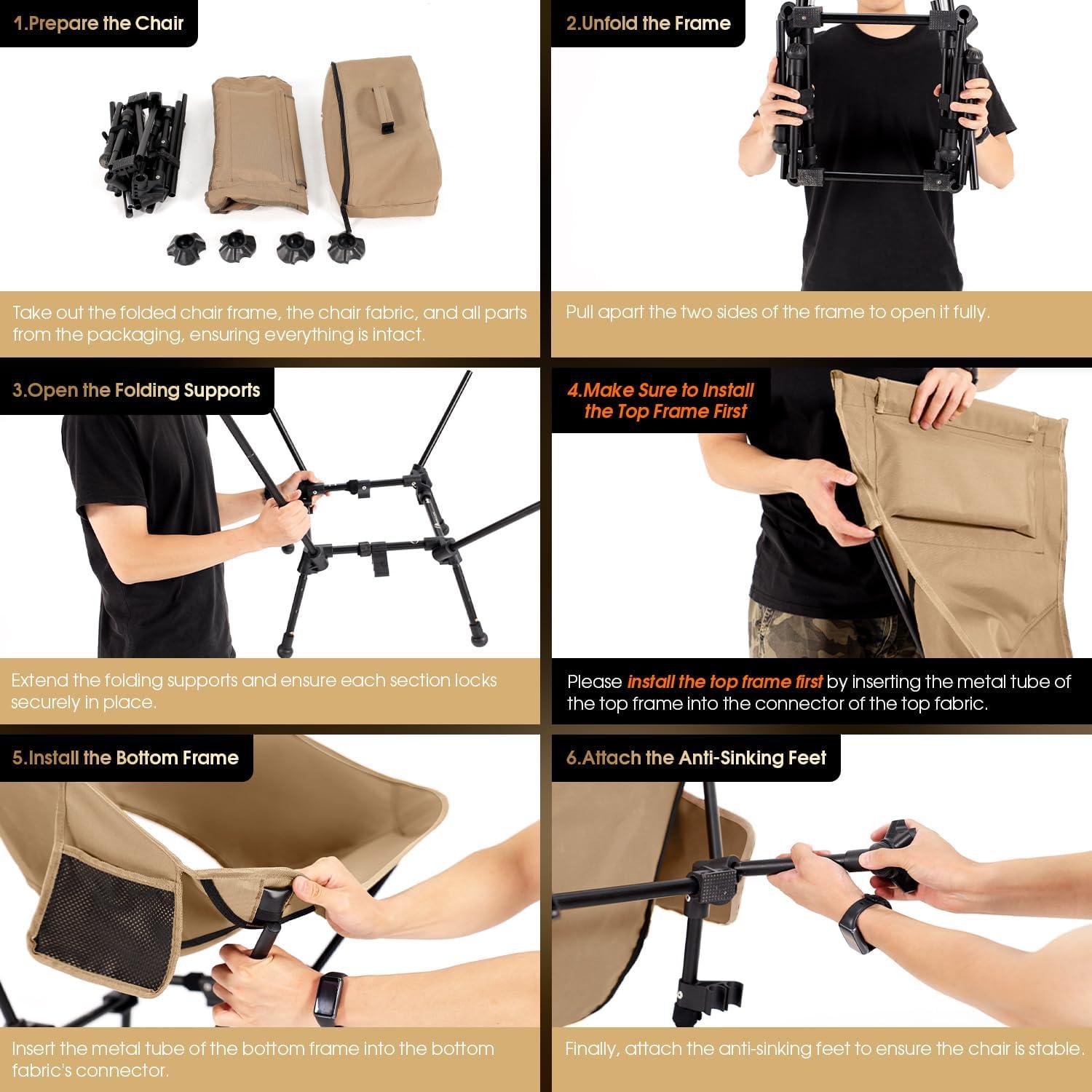 image:imageMOON LENCE High Back Folding Camping Chairs HeightAdjustable Widened Seat for Beach with AntiSinking FeetNew Black 1 Pack