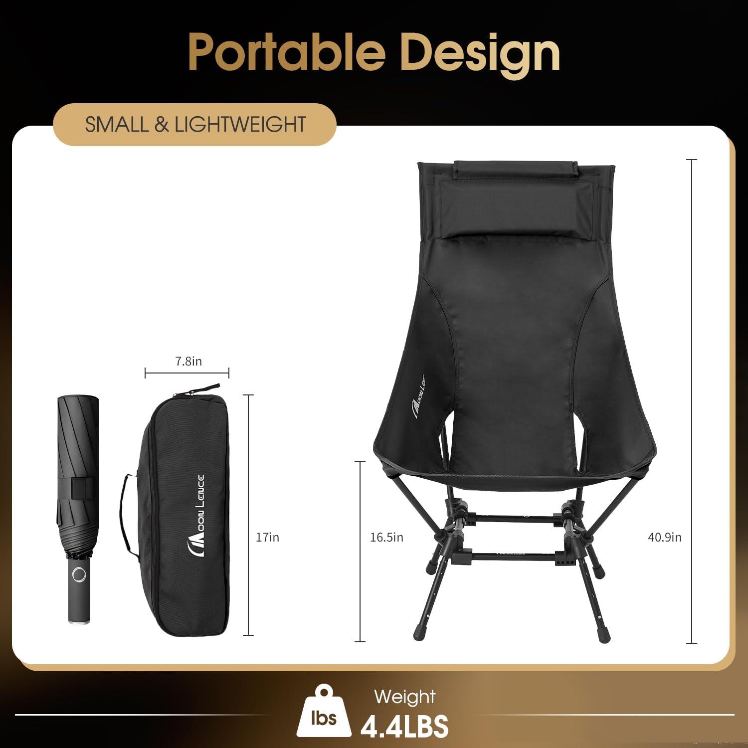 image:imageMOON LENCE High Back Folding Camping Chairs HeightAdjustable Widened Seat for Beach with AntiSinking FeetNew Black 1 Pack