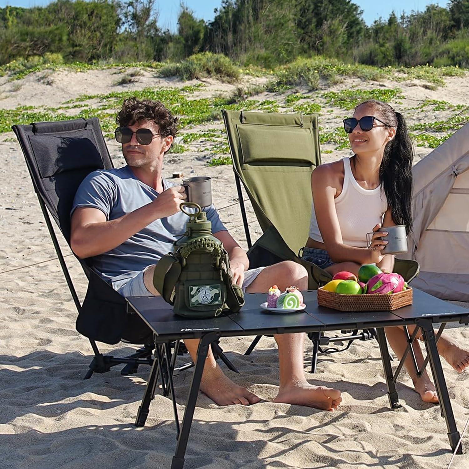 image:imageMOON LENCE High Back Folding Camping Chairs HeightAdjustable Widened Seat for Beach with AntiSinking FeetNew Green With Feet 1 Pack