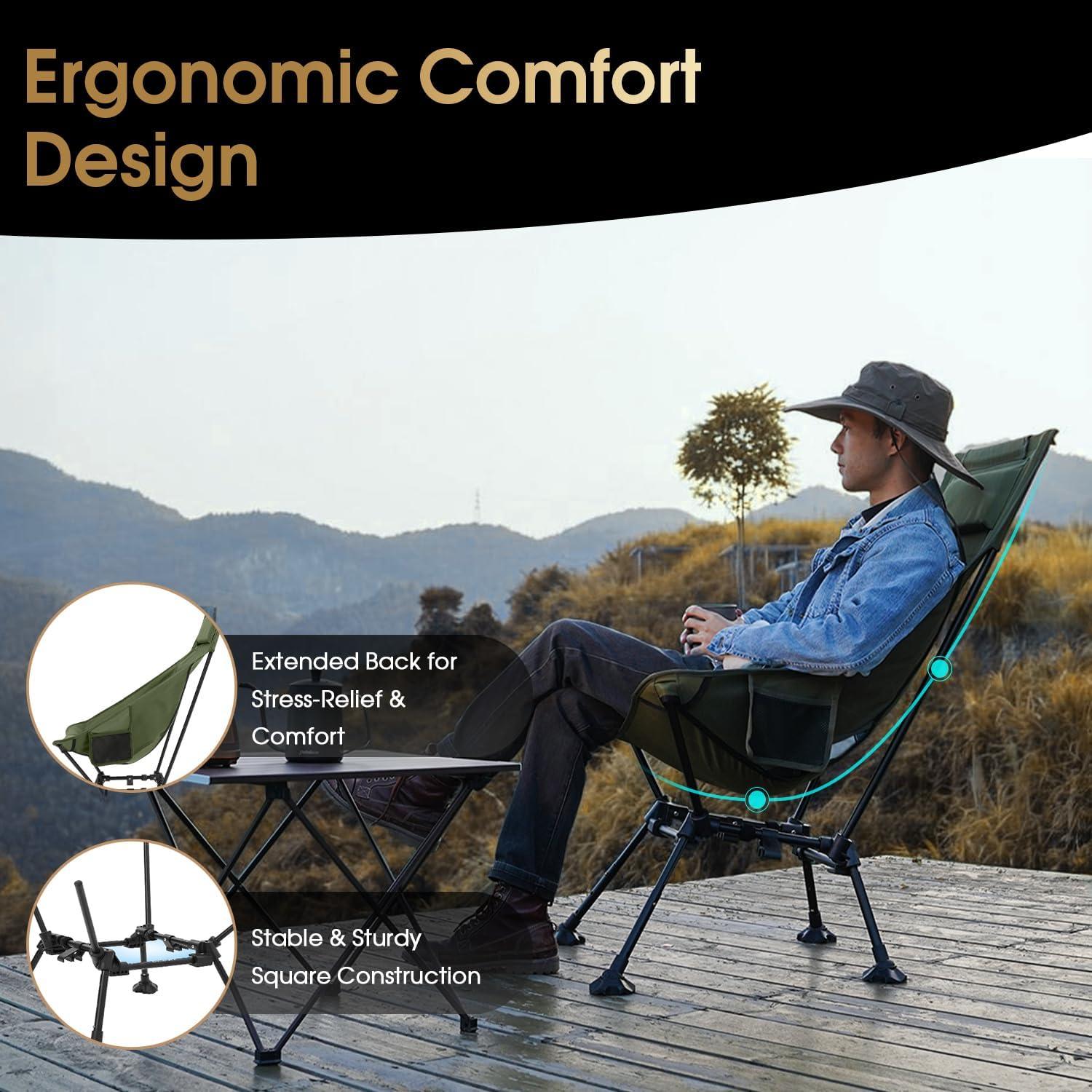 image:imageMOON LENCE High Back Folding Camping Chairs HeightAdjustable Widened Seat for Beach with AntiSinking FeetNew Green With Feet 1 Pack