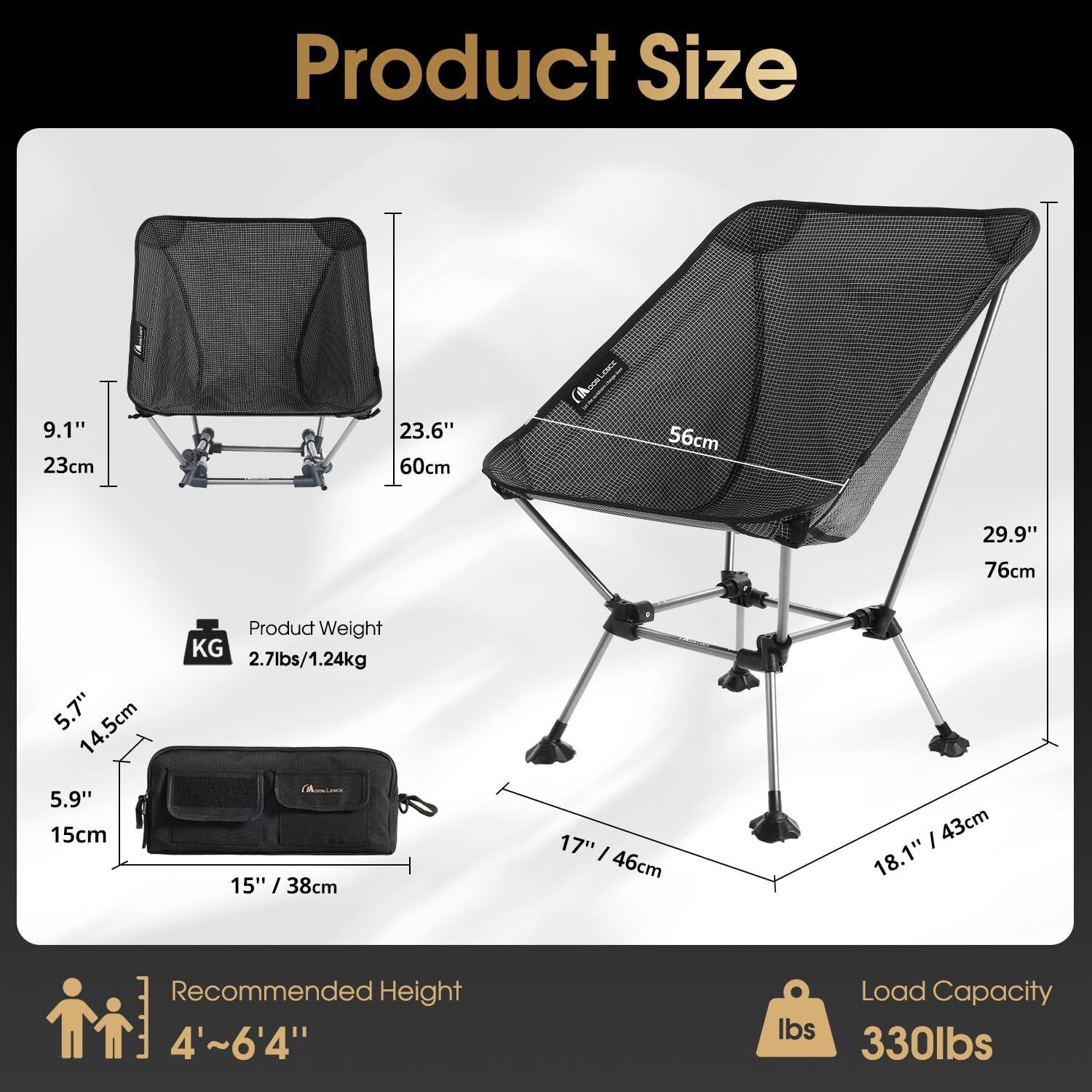 image:imageMOON LENCE High Back Folding Camping Chairs HeightAdjustable Widened Seat for Beach with AntiSinking FeetOnyxplus