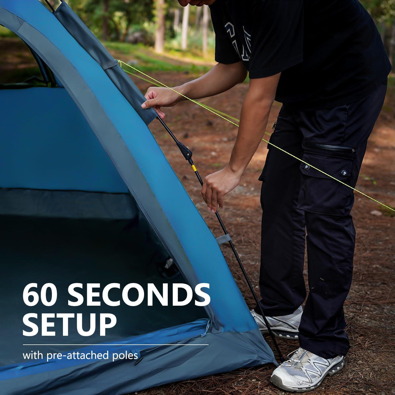 image:imageMOON LENCE Pop Up Camping Tent 34 Person Automatic Instant Tent Portable Windproof for Backyard Car Camping Family TripsBlue