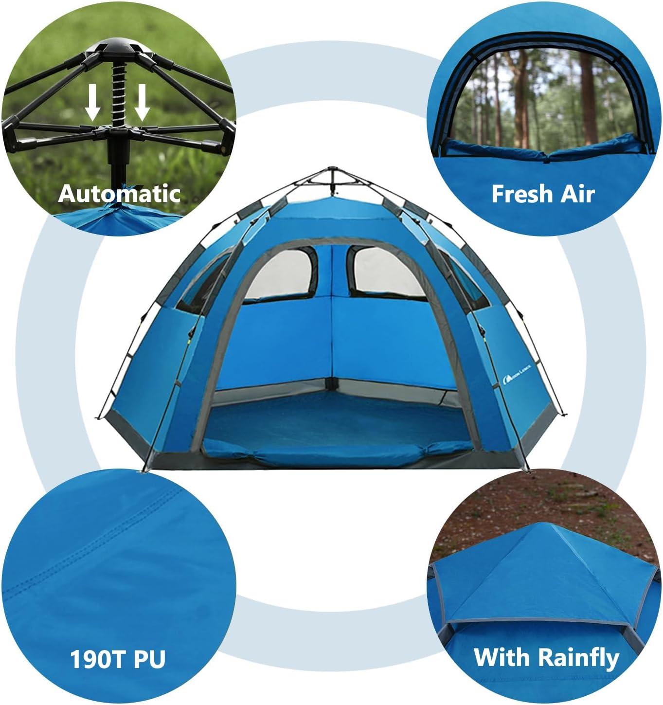 image:imageMOON LENCE Pop Up Camping Tent 34 Person Automatic Instant Tent Portable Windproof for Backyard Car Camping Family TripsBlue