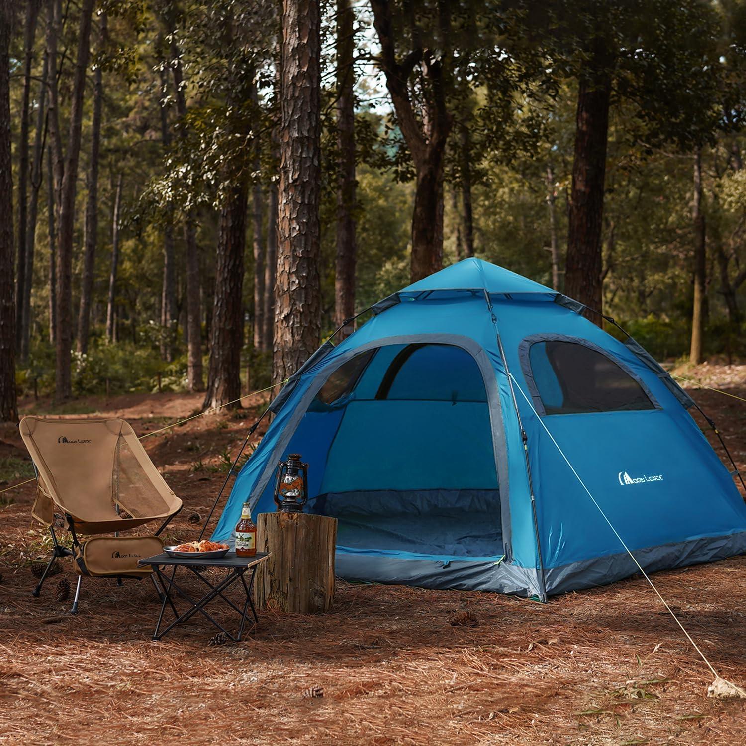 image:imageMOON LENCE Pop Up Camping Tent 34 Person Automatic Instant Tent Portable Windproof for Backyard Car Camping Family TripsBlue