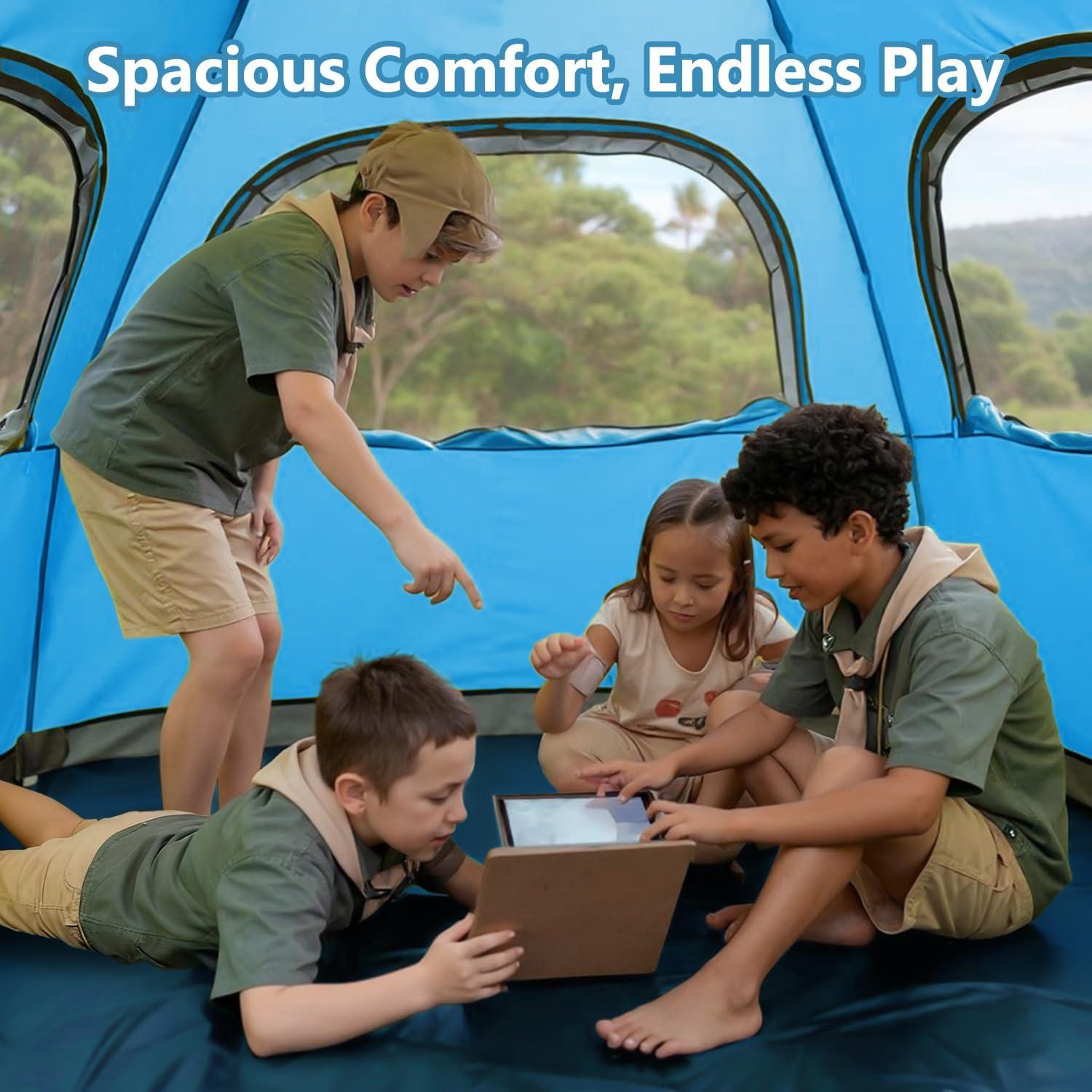 image:imageMOON LENCE Pop Up Camping Tent 34 Person Automatic Instant Tent Portable Windproof for Backyard Car Camping Family TripsBlue