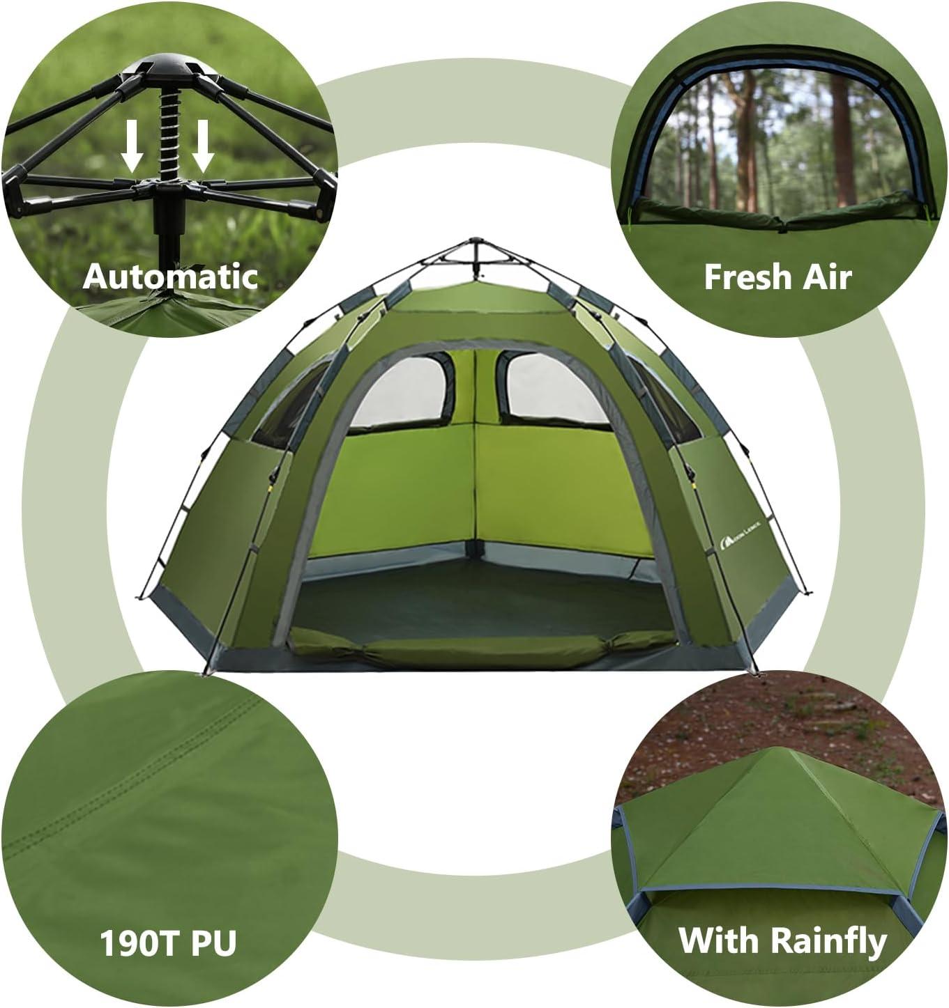 image:imageMOON LENCE Pop Up Camping Tent 34 Person Automatic Instant Tent Portable Windproof for Backyard Car Camping Family TripsGreen