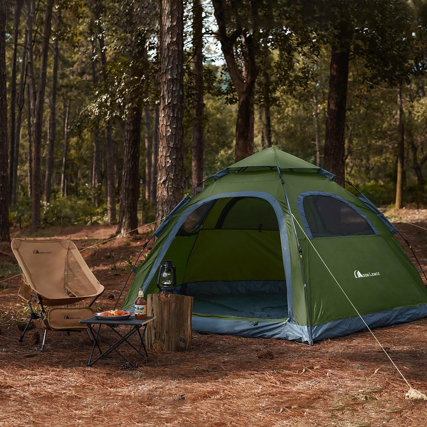 image:imageMOON LENCE Pop Up Camping Tent 34 Person Automatic Instant Tent Portable Windproof for Backyard Car Camping Family TripsGreen
