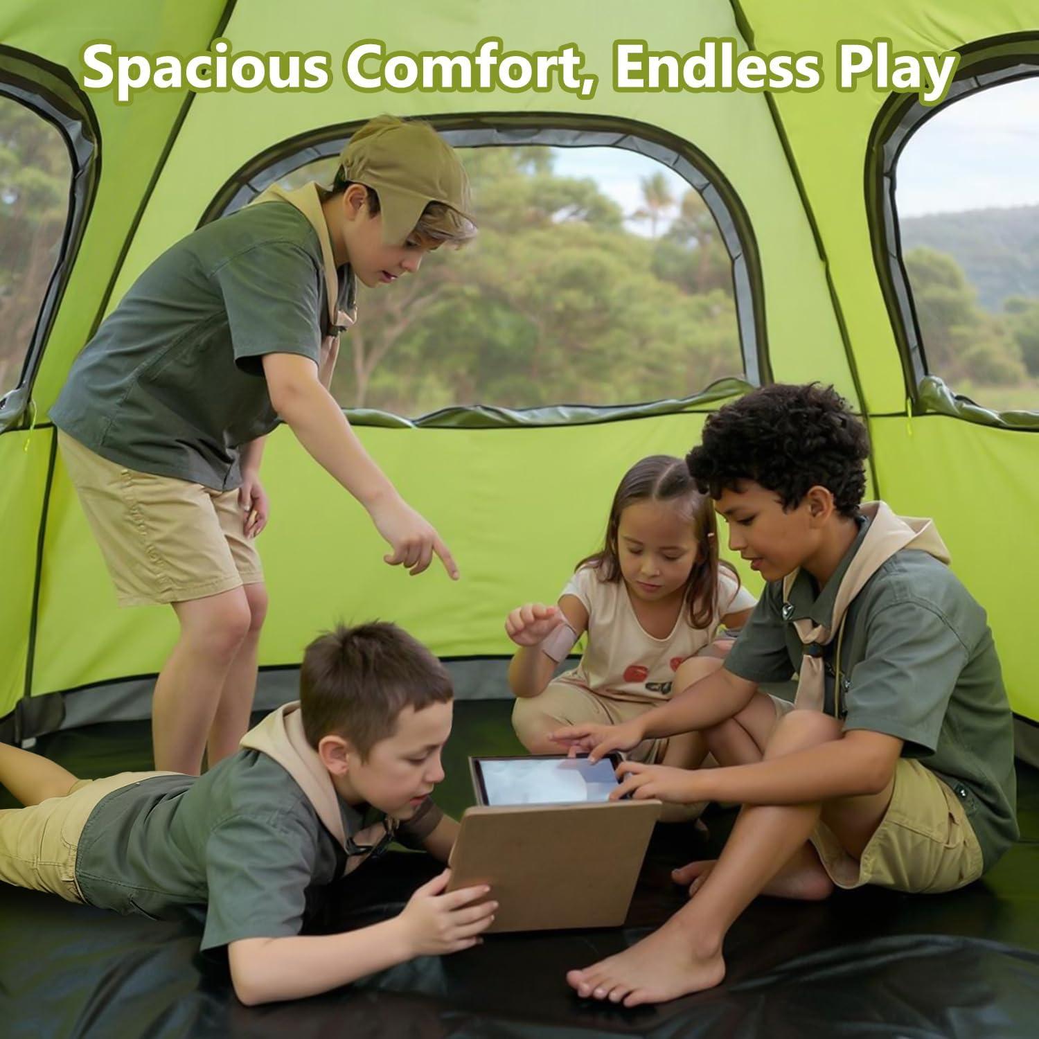 image:imageMOON LENCE Pop Up Camping Tent 34 Person Automatic Instant Tent Portable Windproof for Backyard Car Camping Family TripsGreen