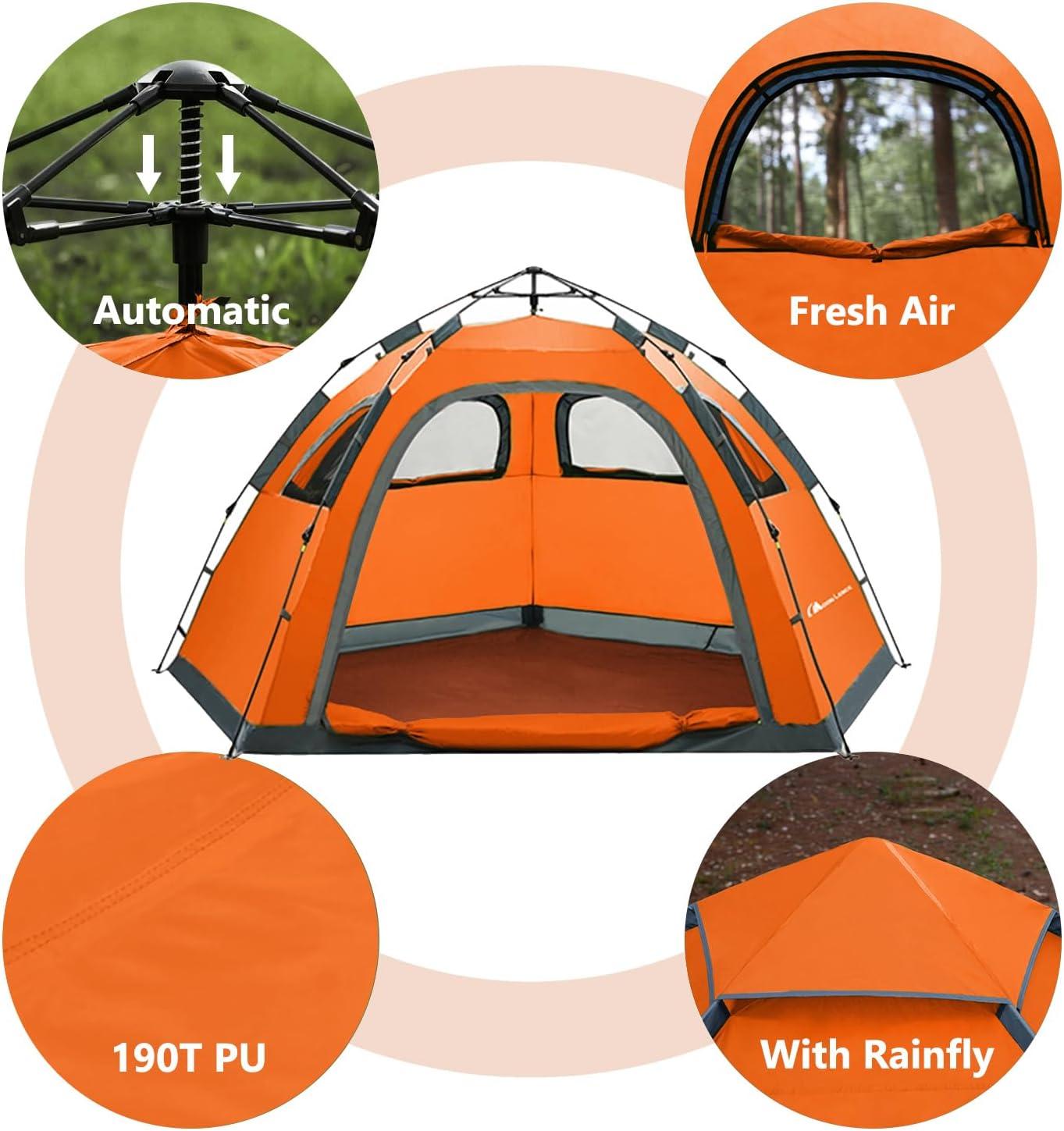image:imageMOON LENCE Pop Up Camping Tent 34 Person Automatic Instant Tent Portable Windproof for Backyard Car Camping Family TripsOrange