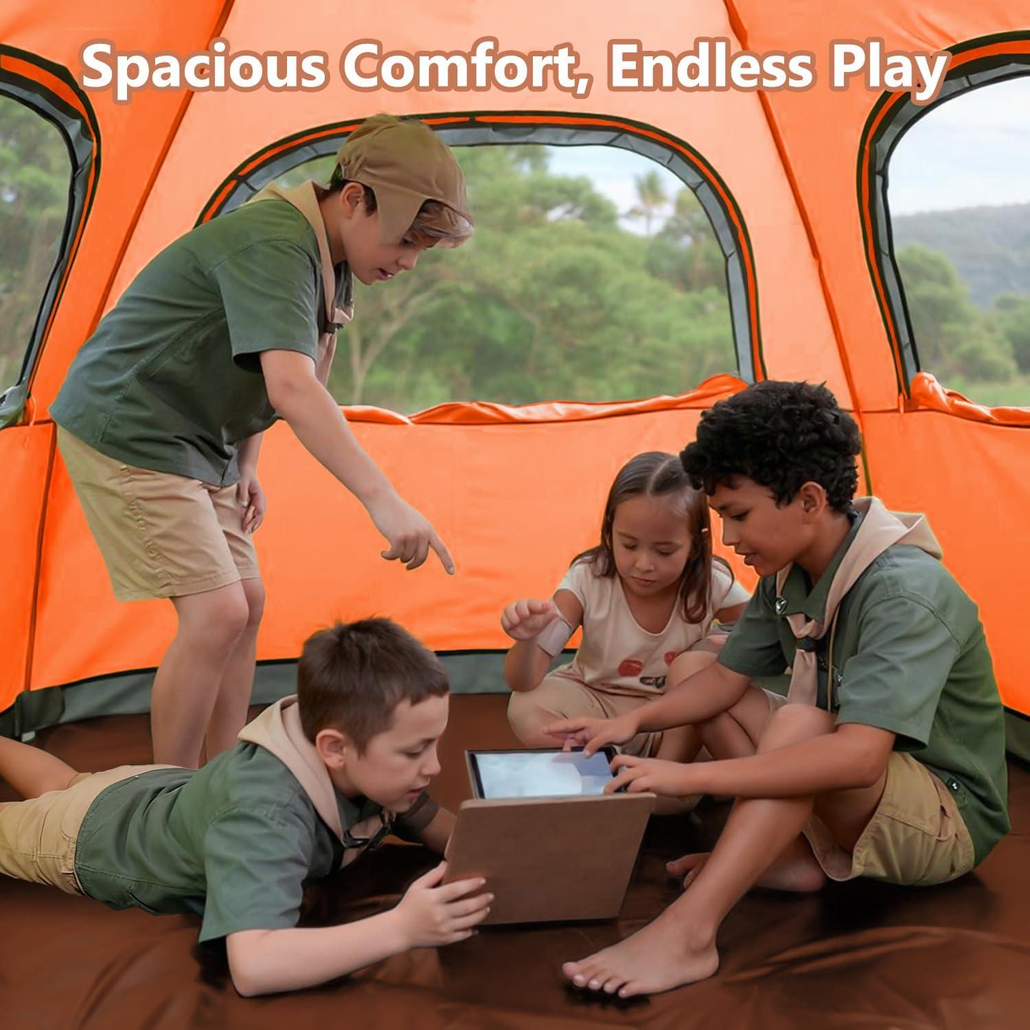 image:imageMOON LENCE Pop Up Camping Tent 34 Person Automatic Instant Tent Portable Windproof for Backyard Car Camping Family TripsOrange
