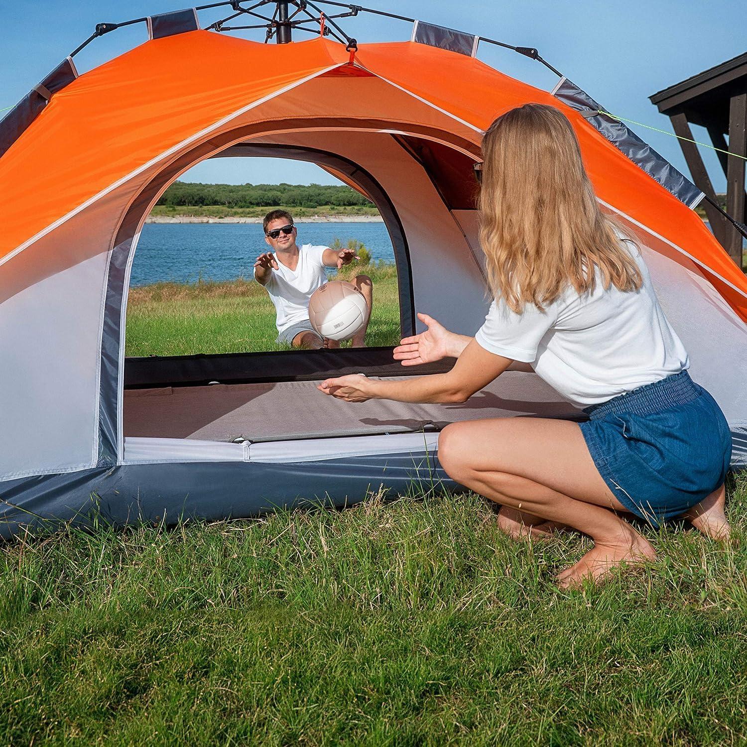 image:imageMOON LENCE Pop Up Tent 34 Person 60s Instant Setup Camping Tent with 2 Doors WaterResistant amp Windproof Dome Tent for Car Camping Backyard TravelingOrange