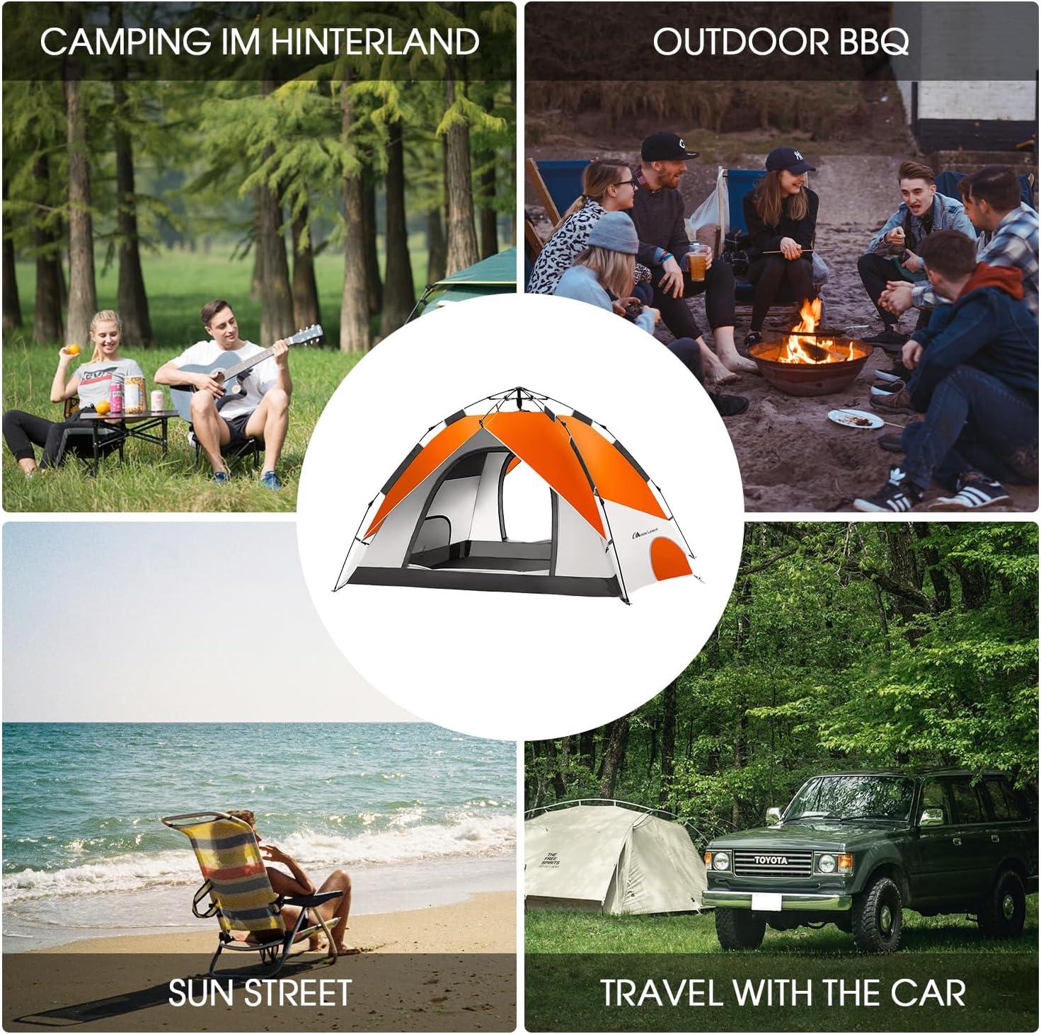 image:imageMOON LENCE Pop Up Tent 34 Person 60s Instant Setup Camping Tent with 2 Doors WaterResistant amp Windproof Dome Tent for Car Camping Backyard TravelingOrange