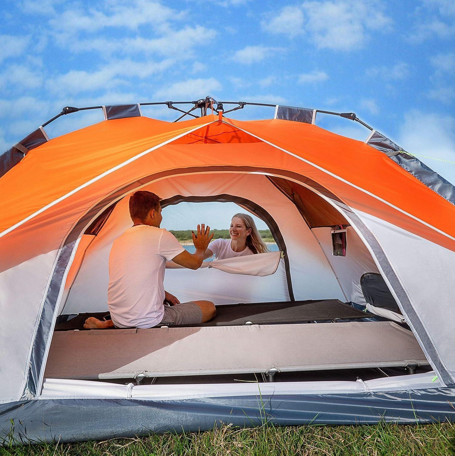 image:imageMOON LENCE Pop Up Tent 34 Person 60s Instant Setup Camping Tent with 2 Doors WaterResistant amp Windproof Dome Tent for Car Camping Backyard TravelingOrange