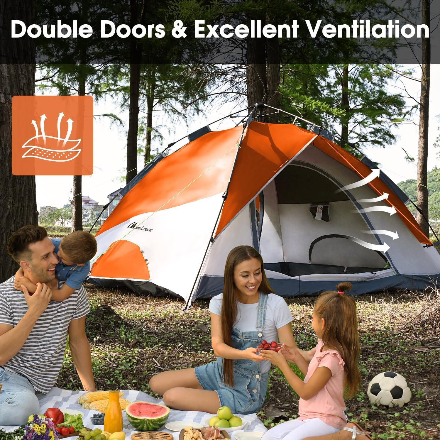 image:imageMOON LENCE Pop Up Tent 34 Person 60s Instant Setup Camping Tent with 2 Doors WaterResistant amp Windproof Dome Tent for Car Camping Backyard TravelingOrange