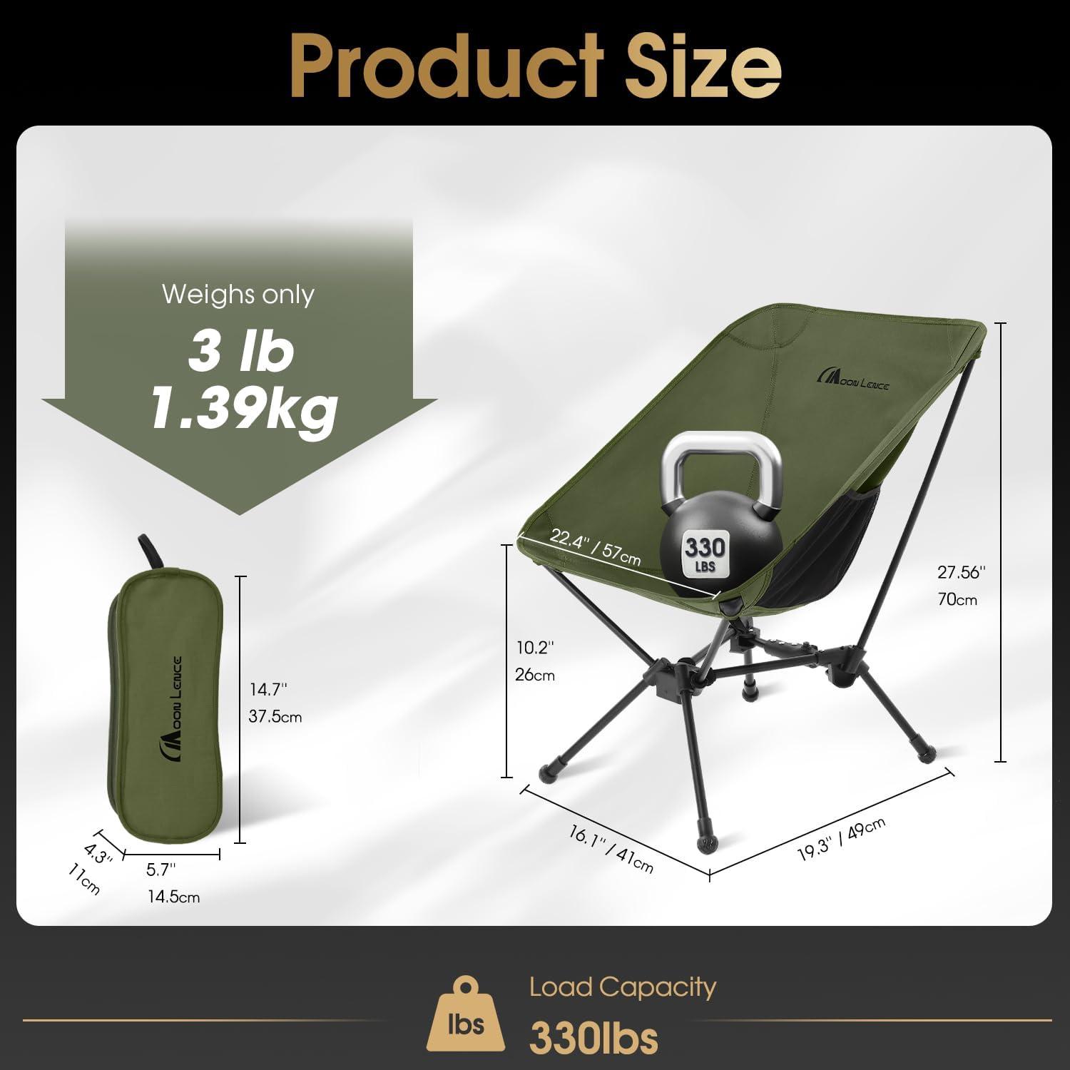 image:imageMOON LENCE Portable Camping Chair Lightweight Folding Backpacking Hiking Chair Plus Size Compact Yet Support 330 lbs GreenGreen