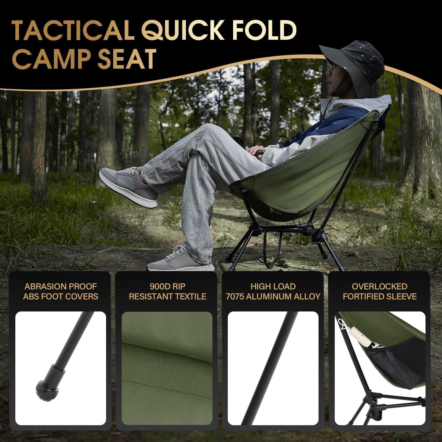 image:imageMOON LENCE Portable Camping Chair Lightweight Folding Backpacking Hiking Chair Plus Size Compact Yet Support 330 lbs GreenGreen