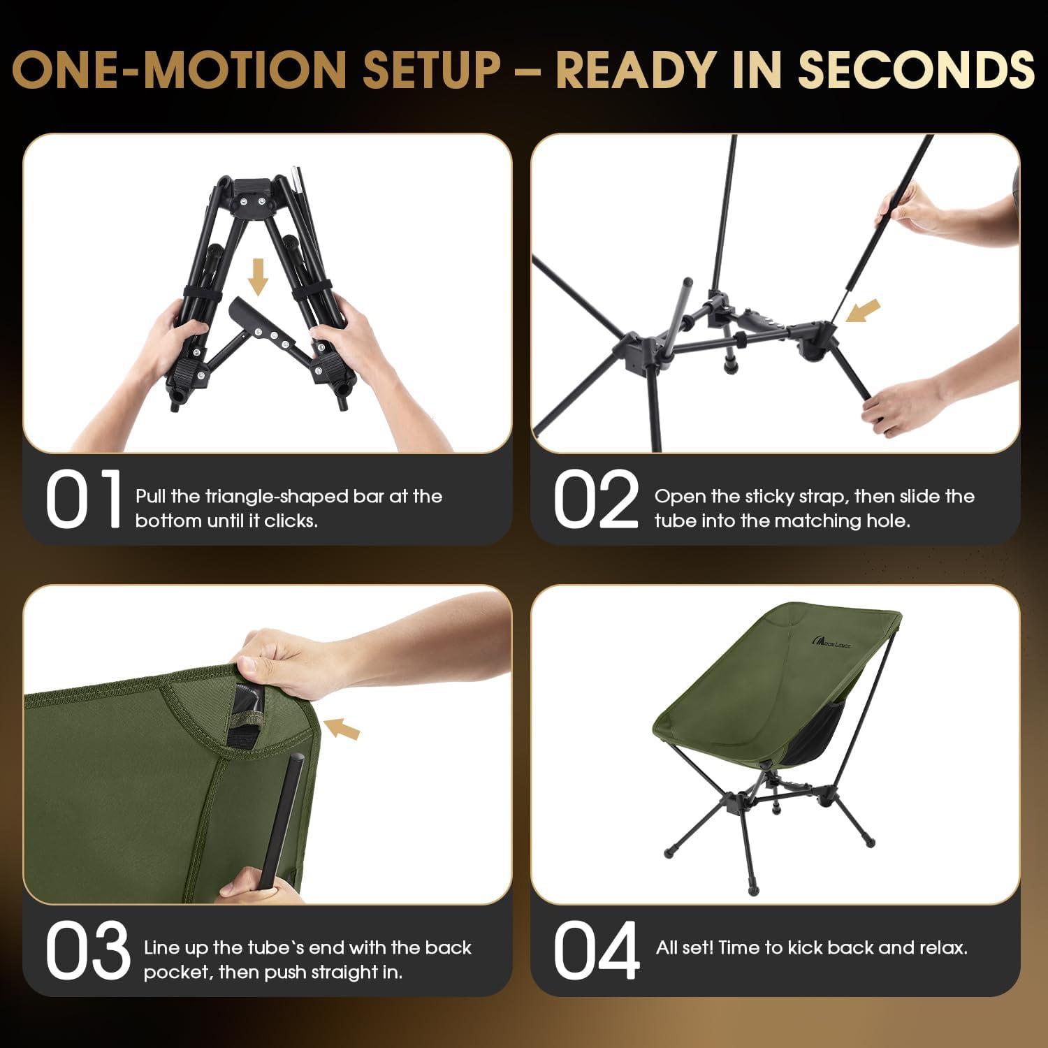 image:imageMOON LENCE Portable Camping Chair Lightweight Folding Backpacking Hiking Chair Plus Size Compact Yet Support 330 lbs GreenGreen