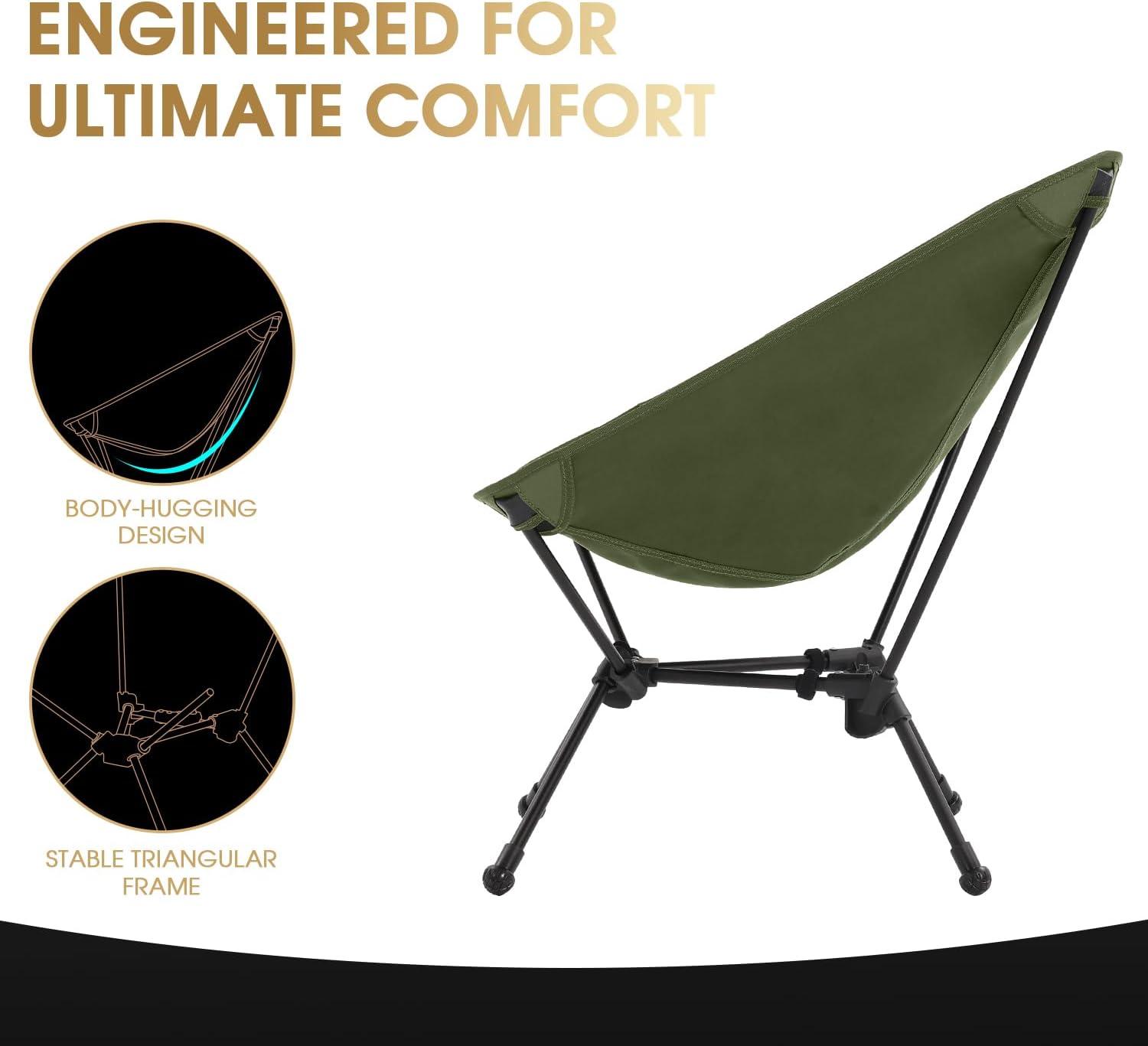 image:imageMOON LENCE Portable Camping Chair Lightweight Folding Backpacking Hiking Chair Plus Size Compact Yet Support 330 lbs GreenGreen