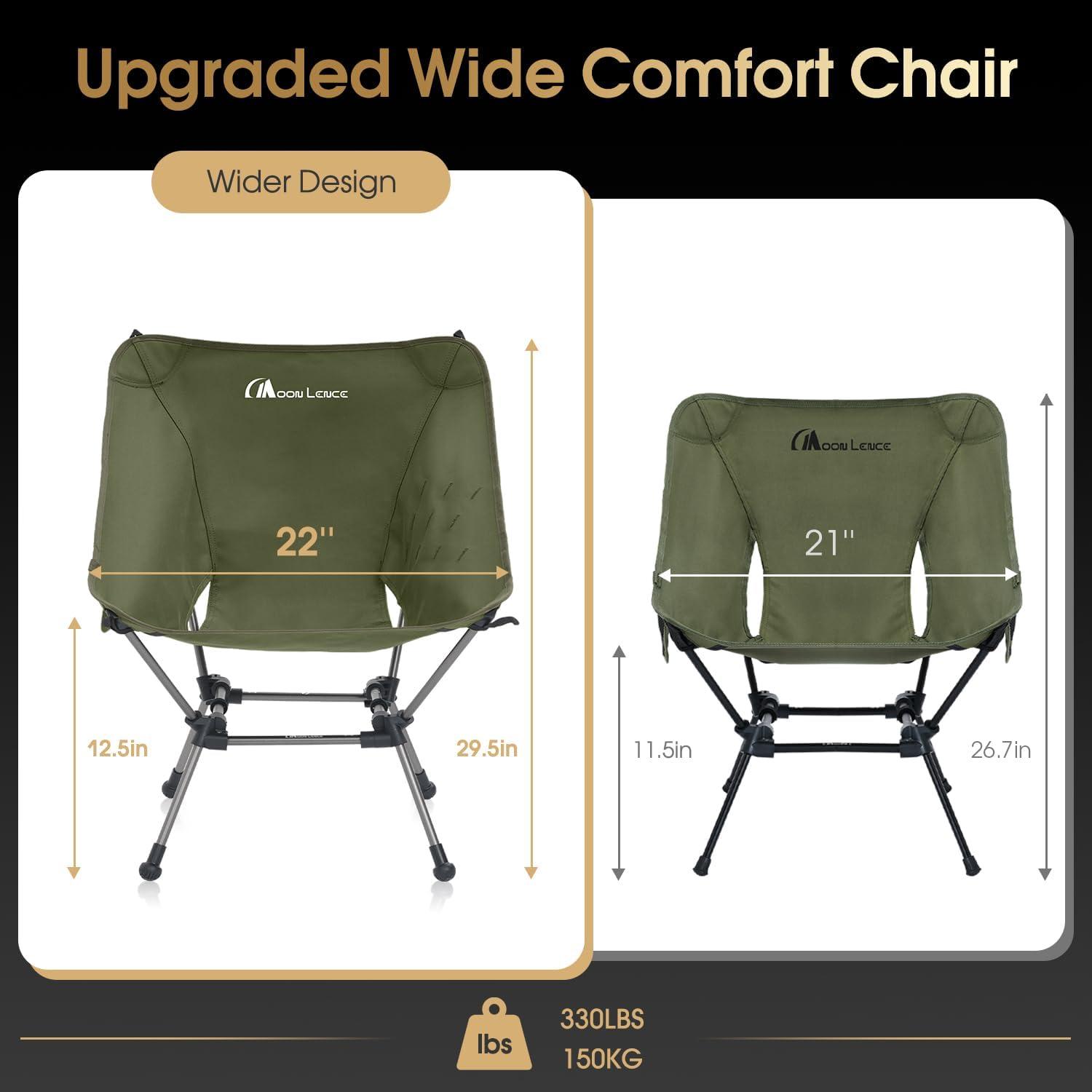 image:imageMOON LENCE Portable Camping Chair Plus Larger amp Roomier Compact and Lightweight Still Folding Chair for Backpacking amp Hiking 330Lbs Capacity Moss GreenMoss Green2pack