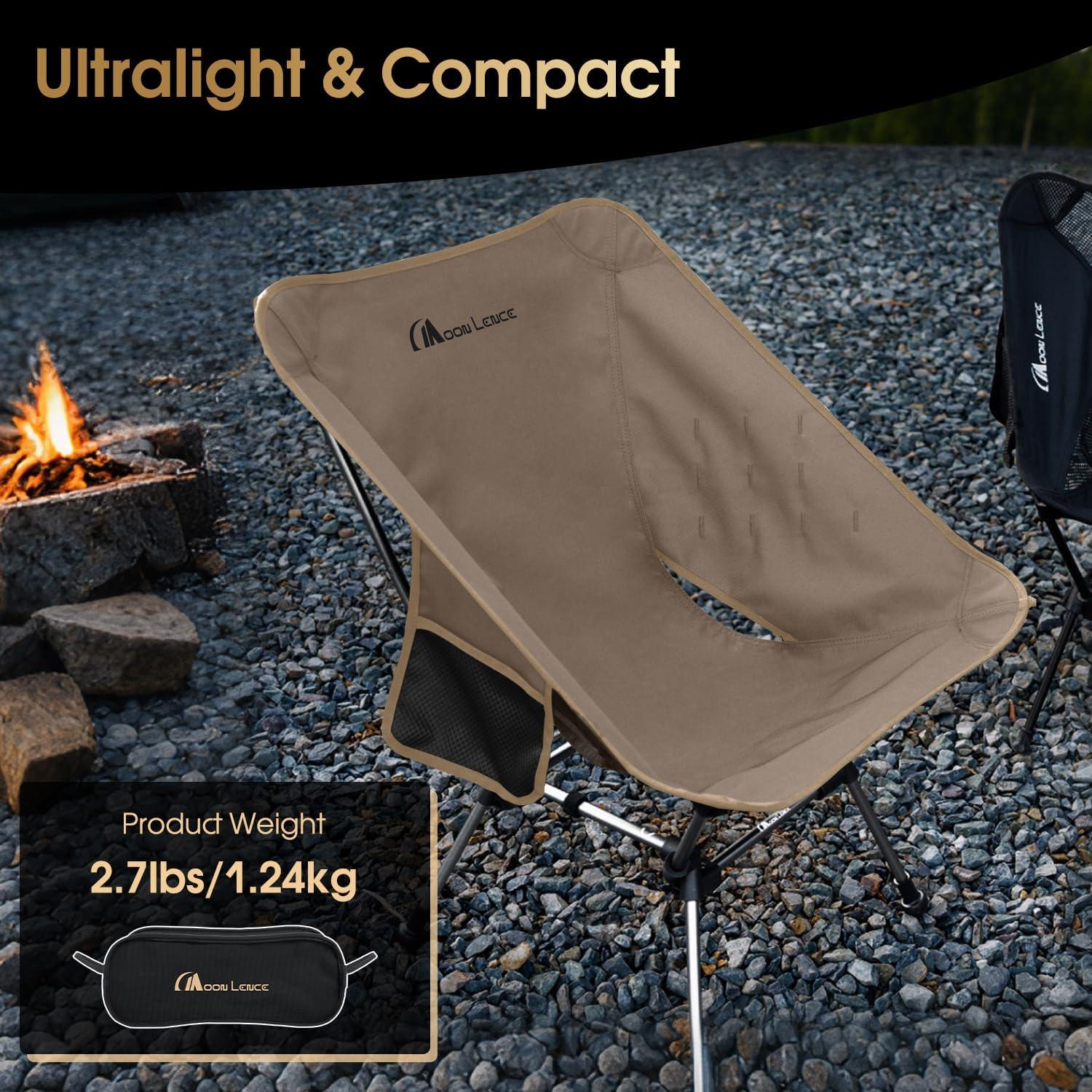 image:imageMOON LENCE Portable Camping Chair Plus Larger amp Roomier Compact and Lightweight Still Folding Chair for Backpacking amp Hiking 330Lbs Capacity Moss GreenDesert Rust