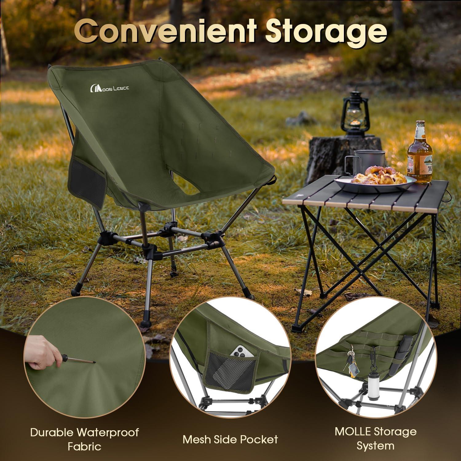 image:imageMOON LENCE Portable Camping Chair Plus Larger amp Roomier Compact and Lightweight Still Folding Chair for Backpacking amp Hiking 330Lbs Capacity Moss GreenMoss Green