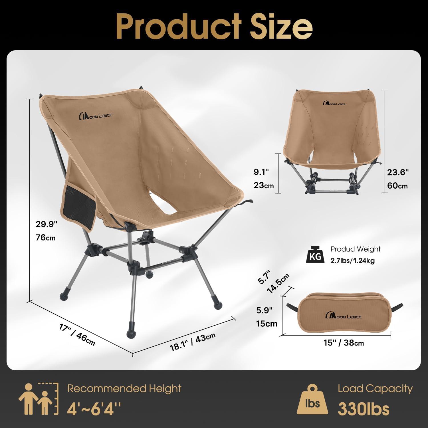 image:imageMOON LENCE Portable Camping Chair Plus Larger amp Roomier Compact and Lightweight Still Folding Chair for Backpacking amp Hiking 330Lbs Capacity Moss GreenDesert Rust